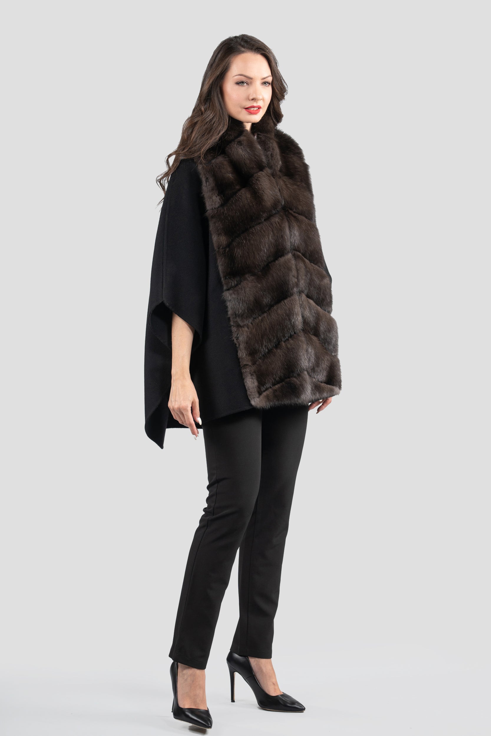 Black Cashmere Cape with Russian Sable Trim 18M950
