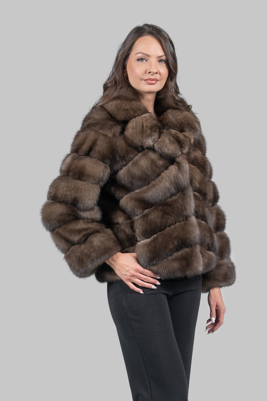 Graphite Russian Sable Jacket with Notch Collar A/K13C528s20