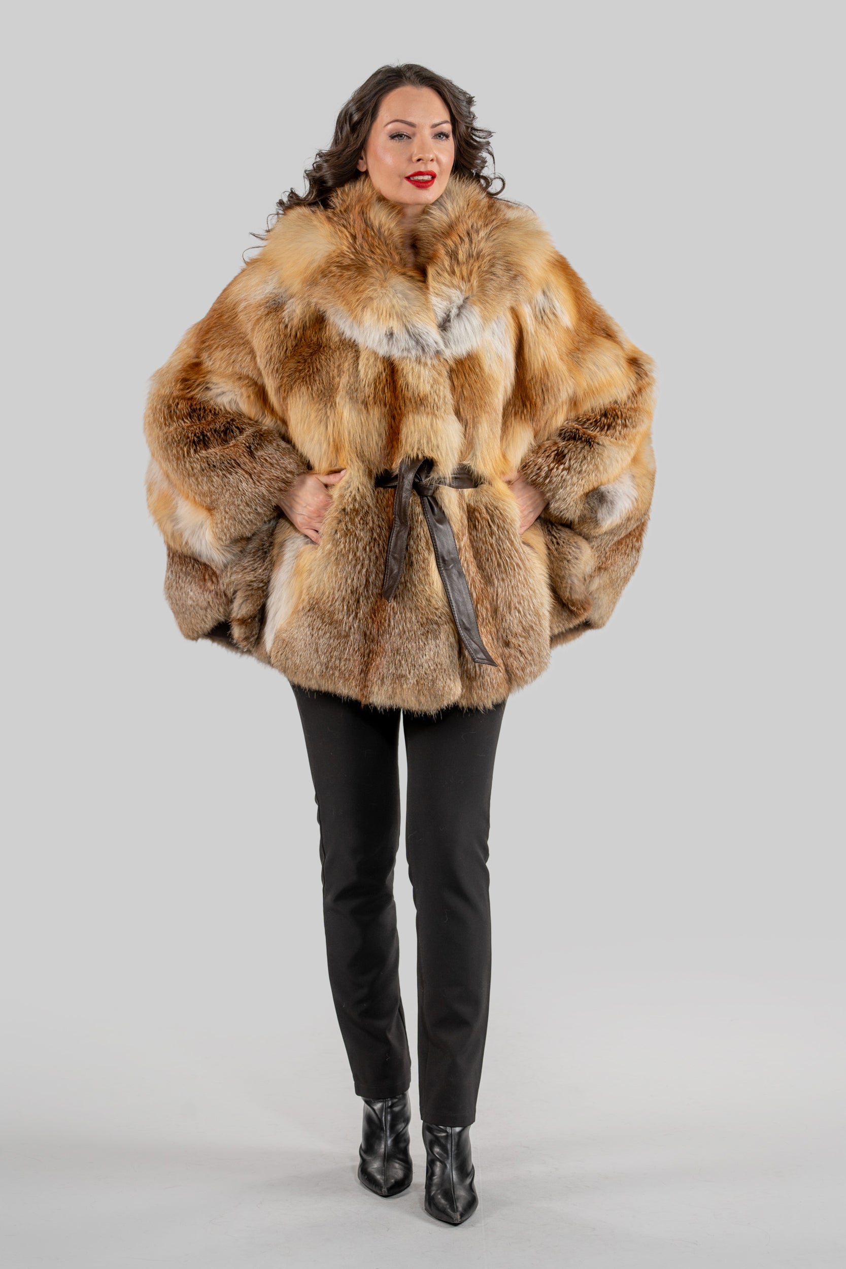 Natural Fox Hooded Half Coat 13C709H