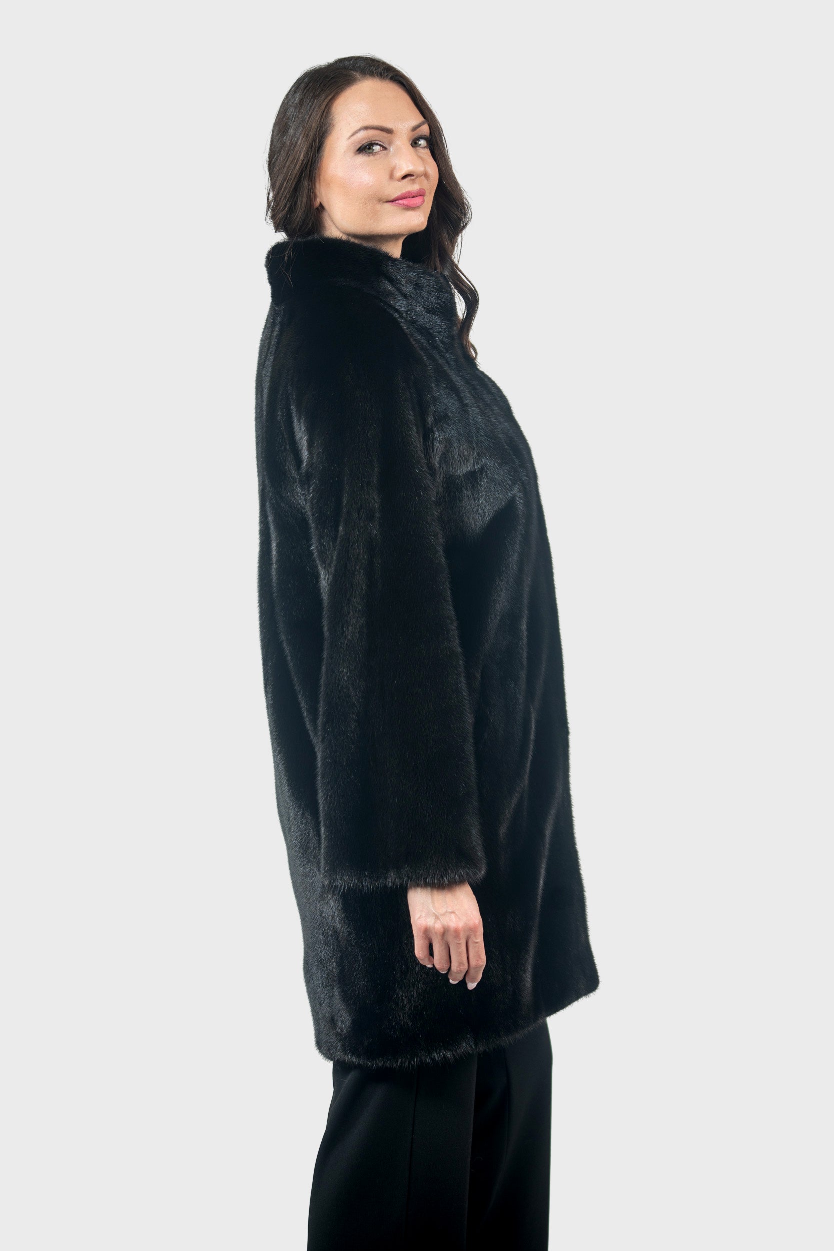 Blackglama Mink Let-Out Half Coat with Stand Collar L/O16C18