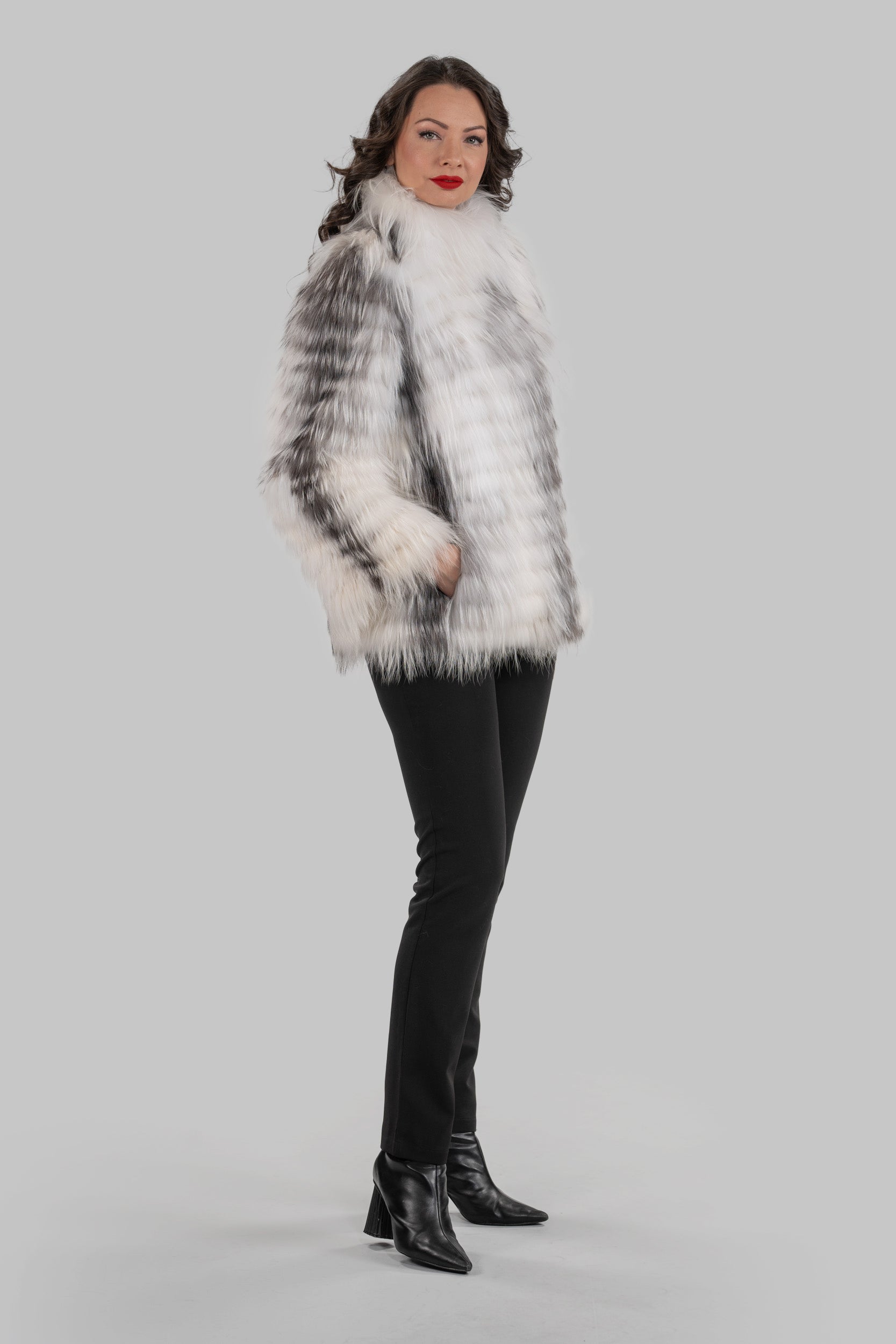 Arctic Marble Fox Jacket with Stand Collar 13C528