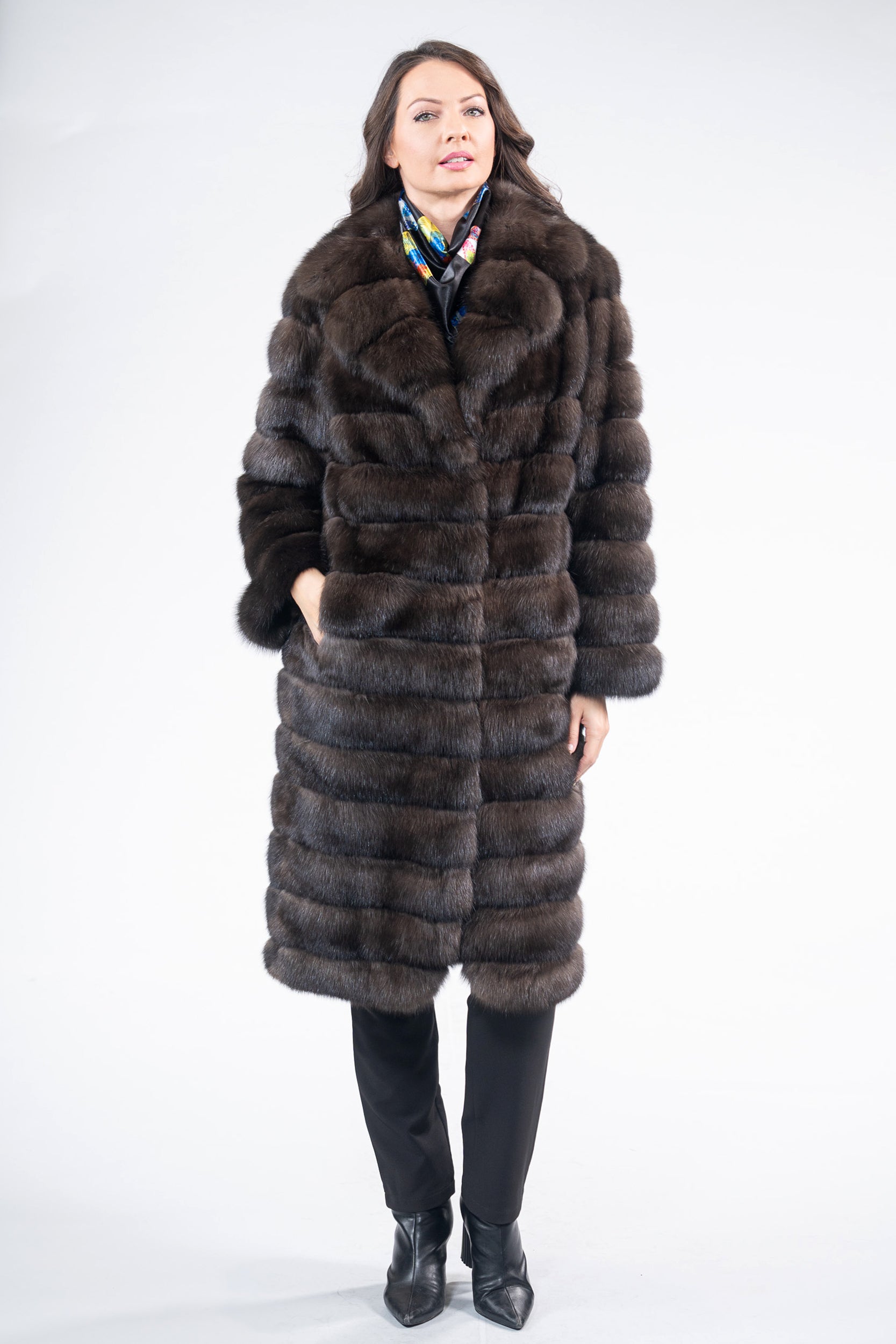 Dark Reversible Russian Sable Coat with Notch Collar P/K13c530s20o