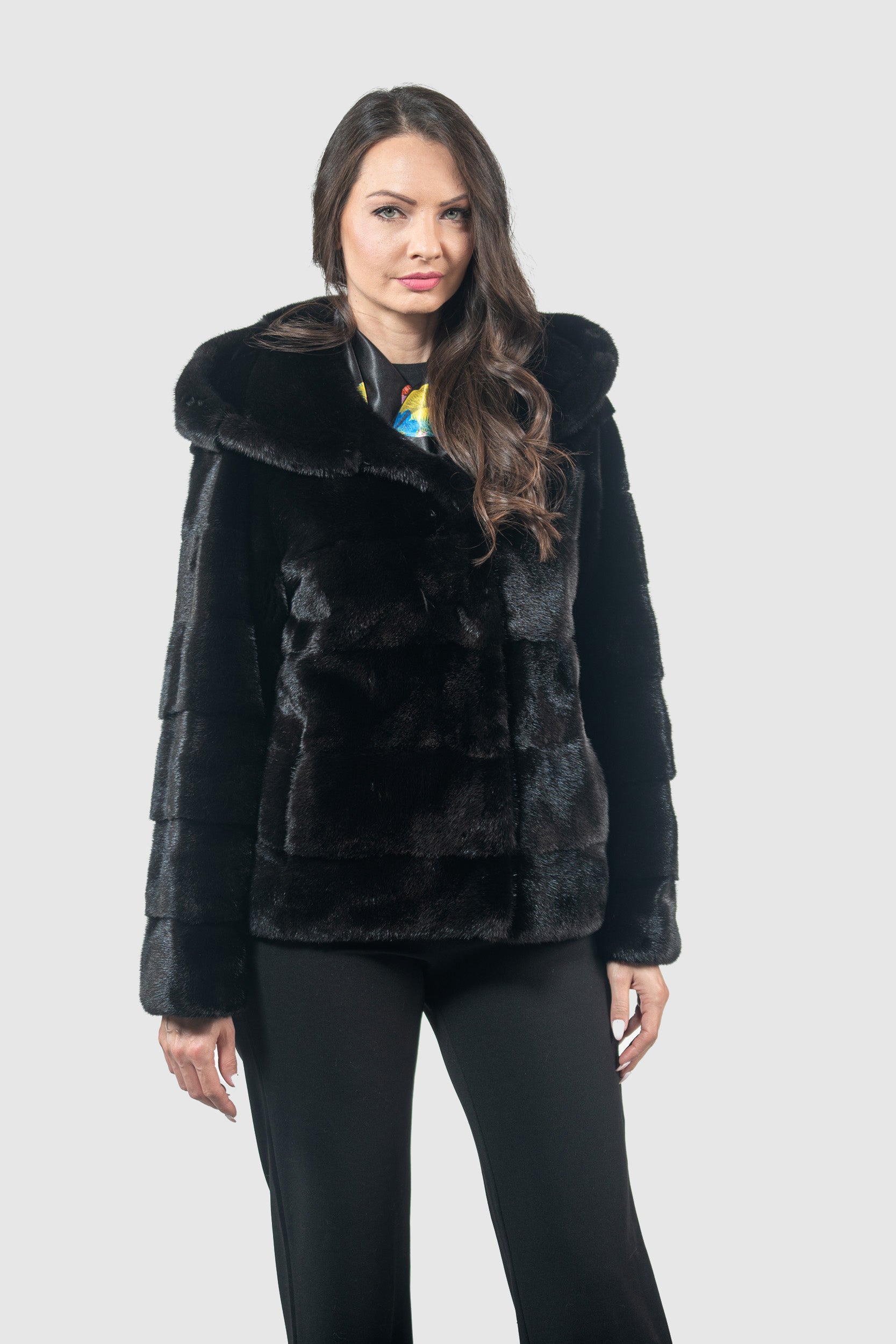 Black Mink Jacket with Attached Hood P/K13C543H