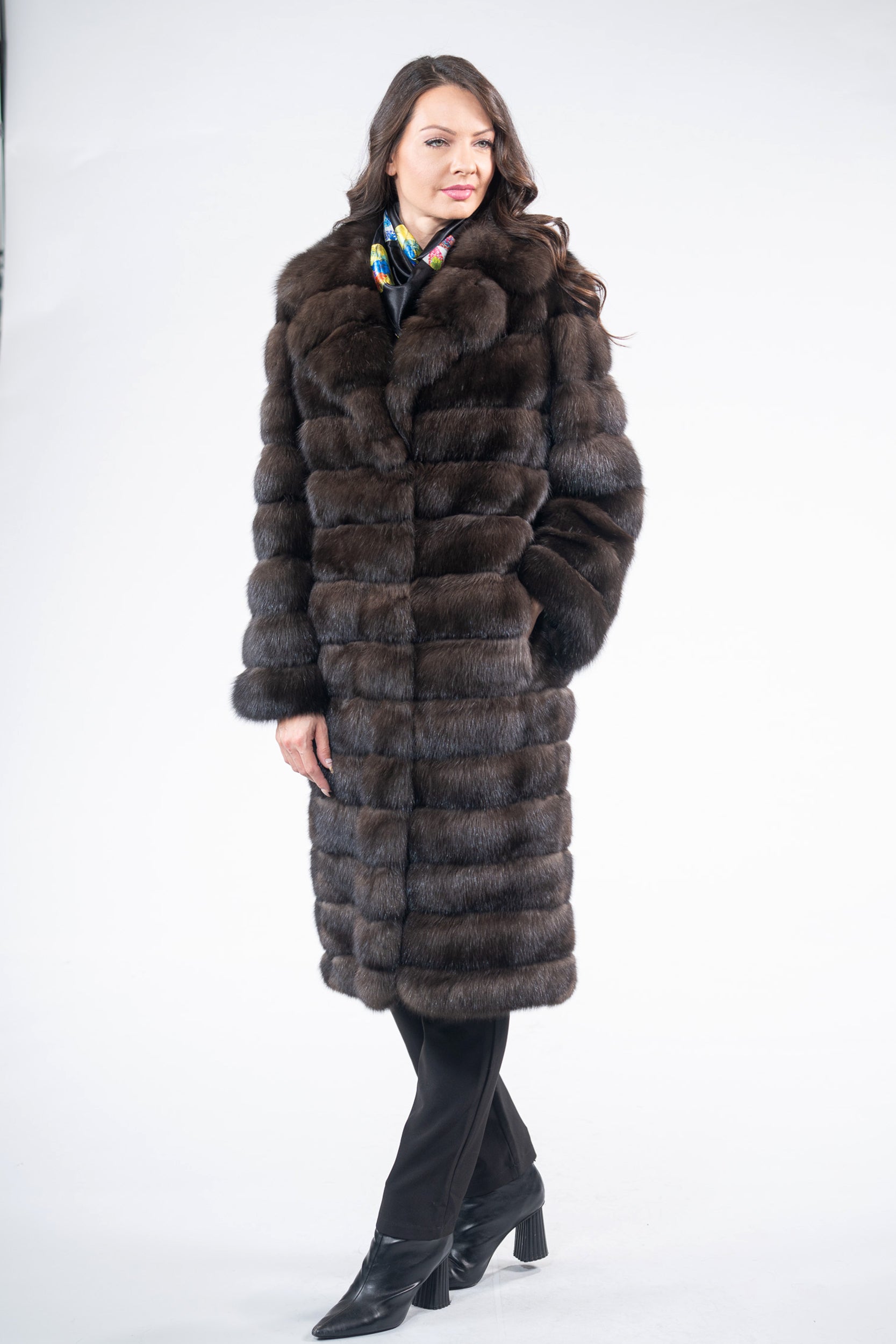Dark Reversible Russian Sable Coat with Notch Collar P/K13c530s20o