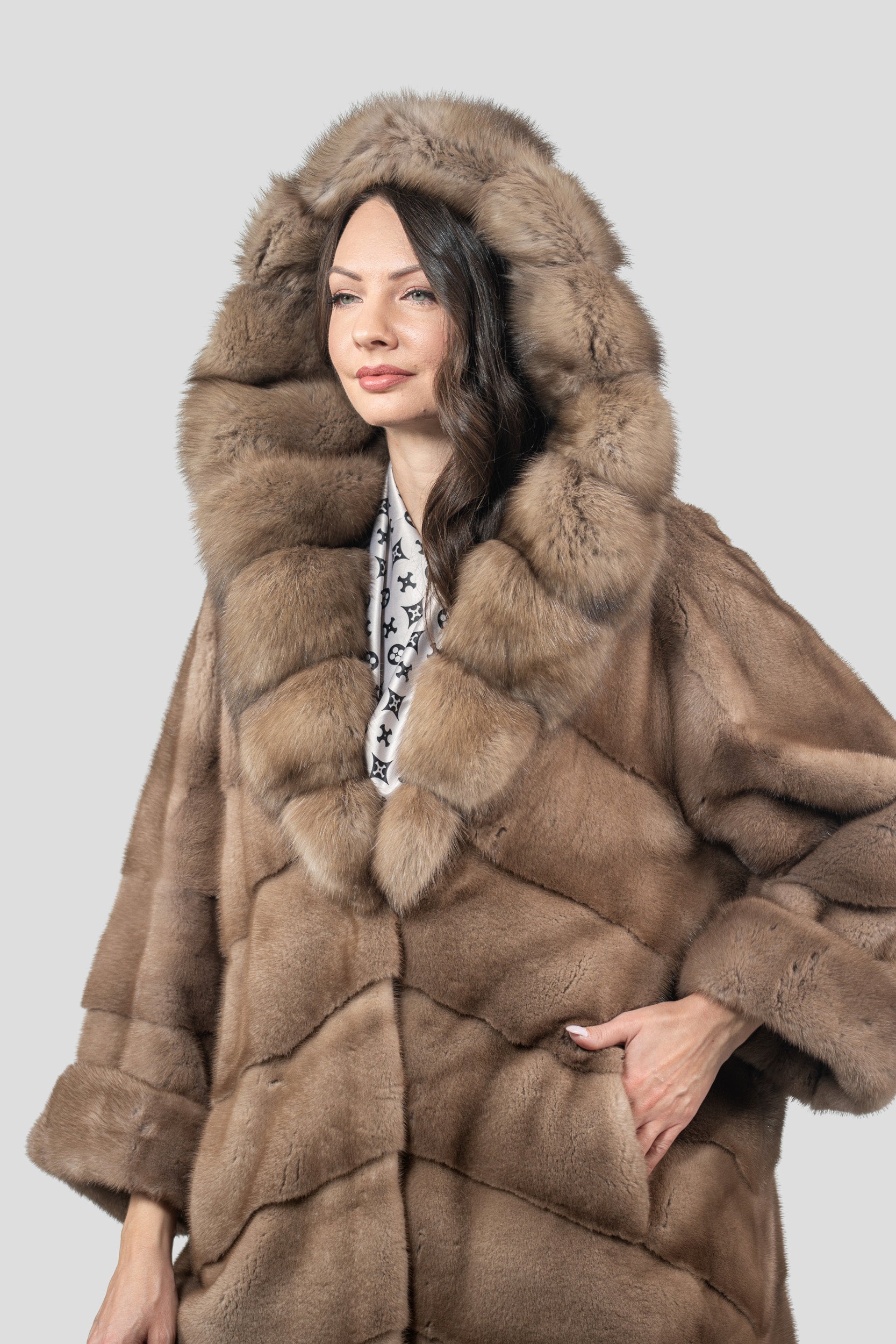 Pastel Mink Half Coat with Russian Sable Hood A/K850