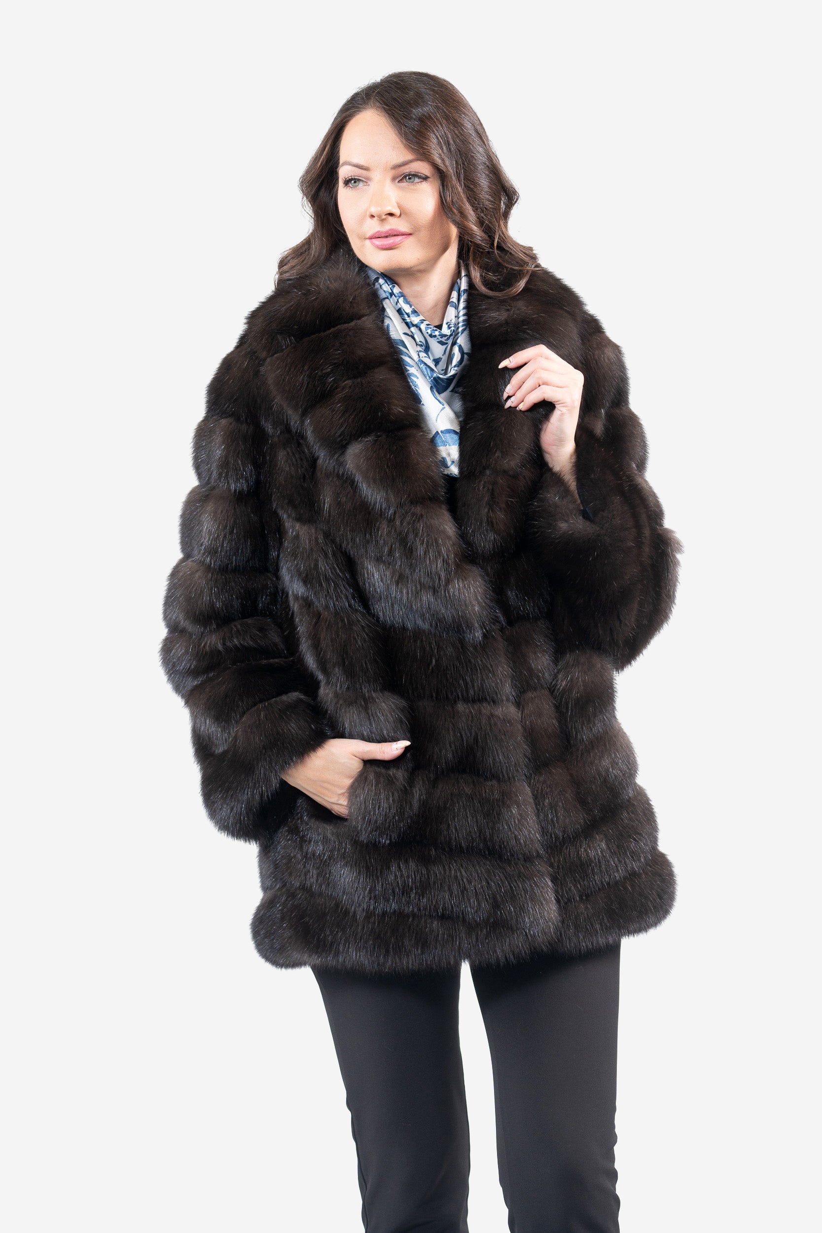 Dark Russian Sable Half Coat With Shawl Collar V/K13C530gC17