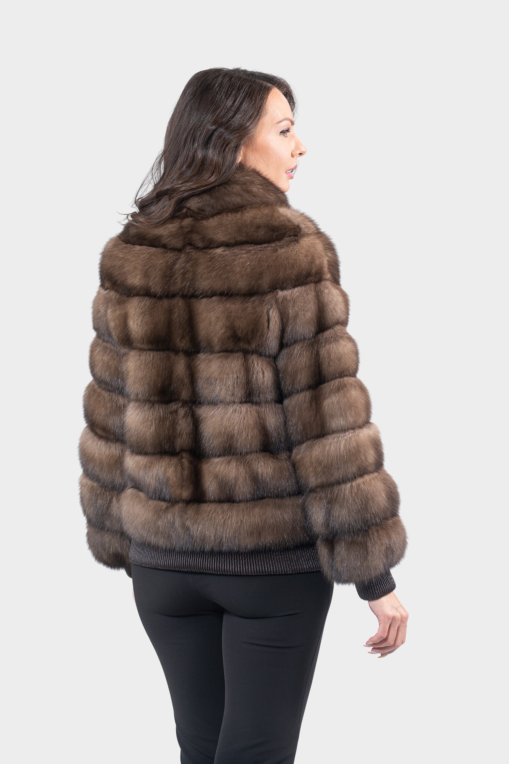 Reversible Titanium Russian Sable Bomber Jacket with Stand Collar P/K228