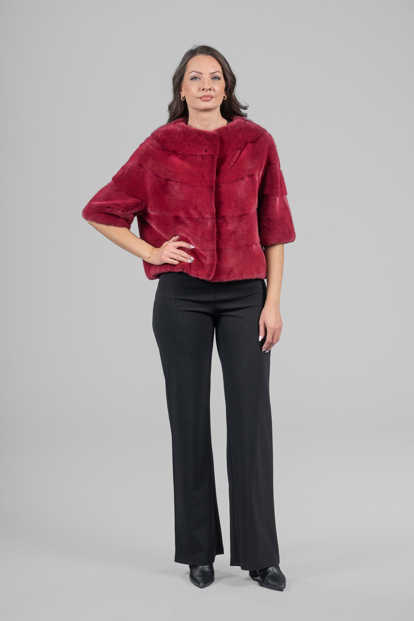 Cropped Red Mink Fur Jacket P/K16M643