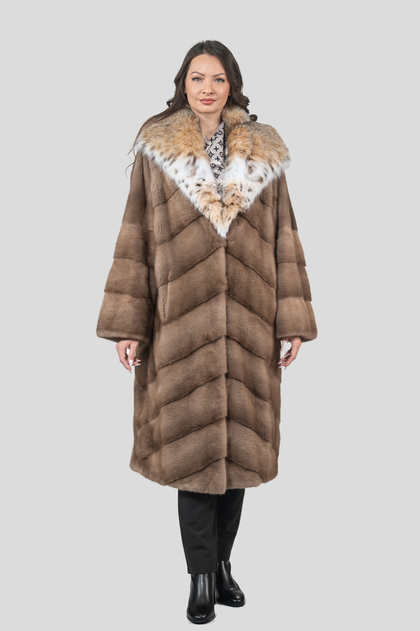 Pastel Mink Coat with Bobcat Hood A/K13C850