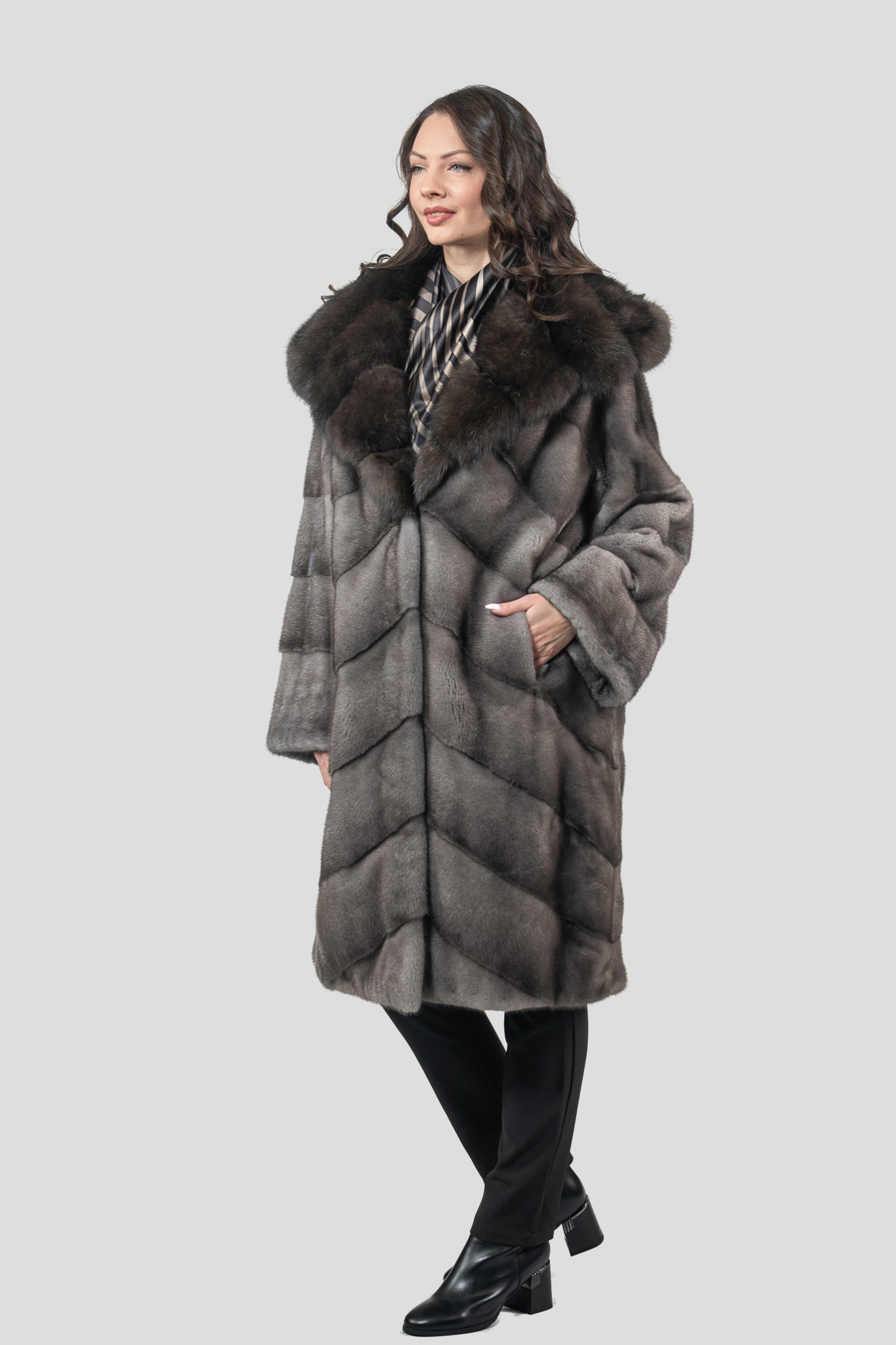 Blue Iris Mink Half Coat with Russian Sable Hood A/K850