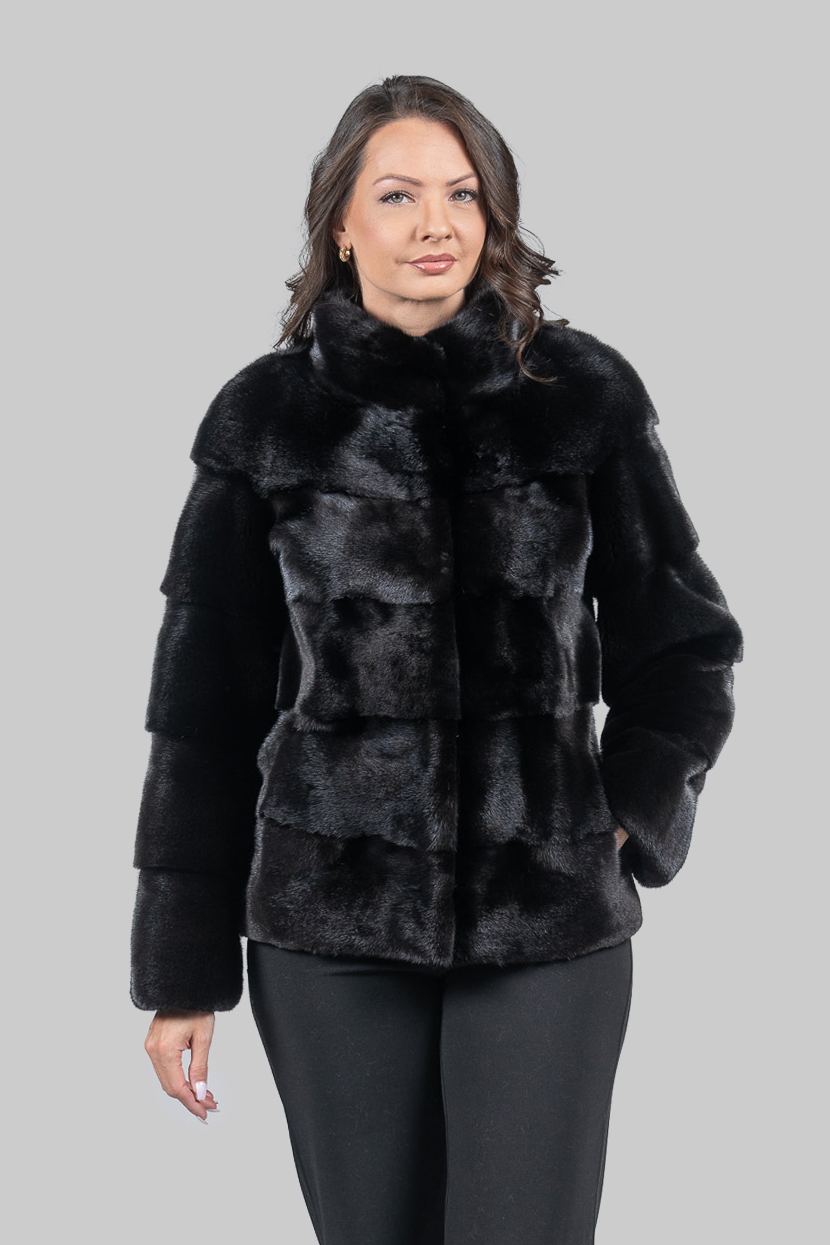 Black Mink Tiered Jacket P/K13C528
