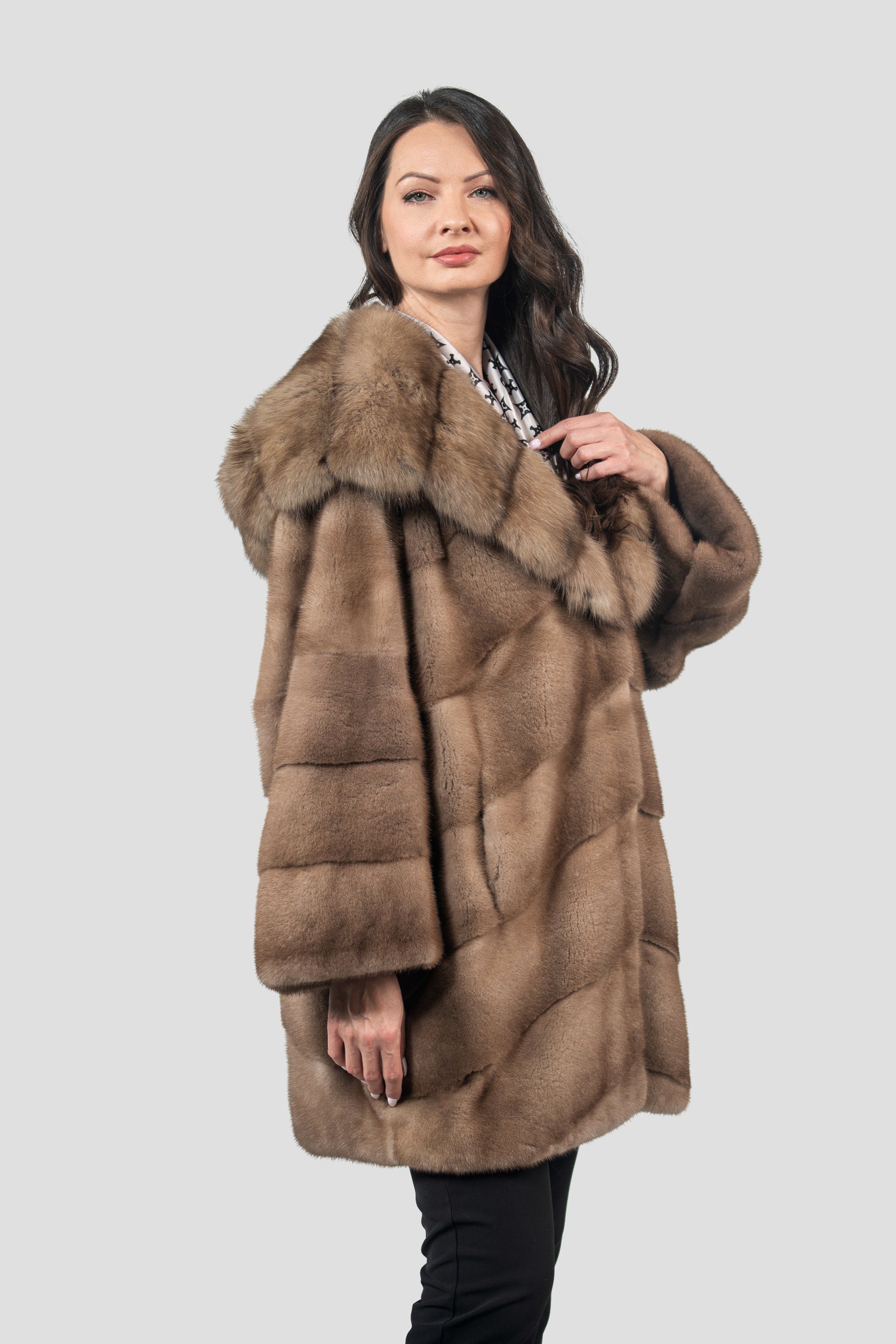 Pastel Mink Half Coat with Russian Sable Hood A/K850