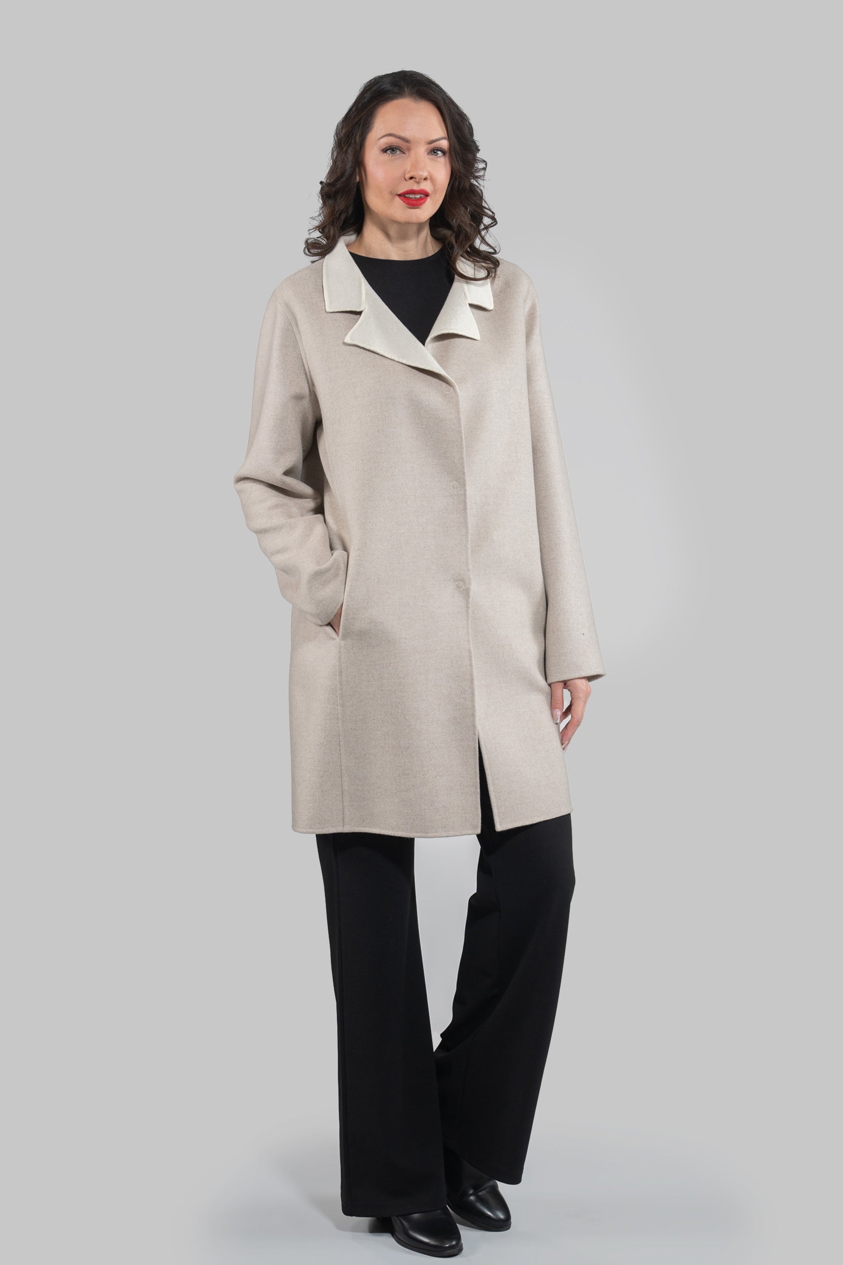 White Ecru Cashmere Half Coat