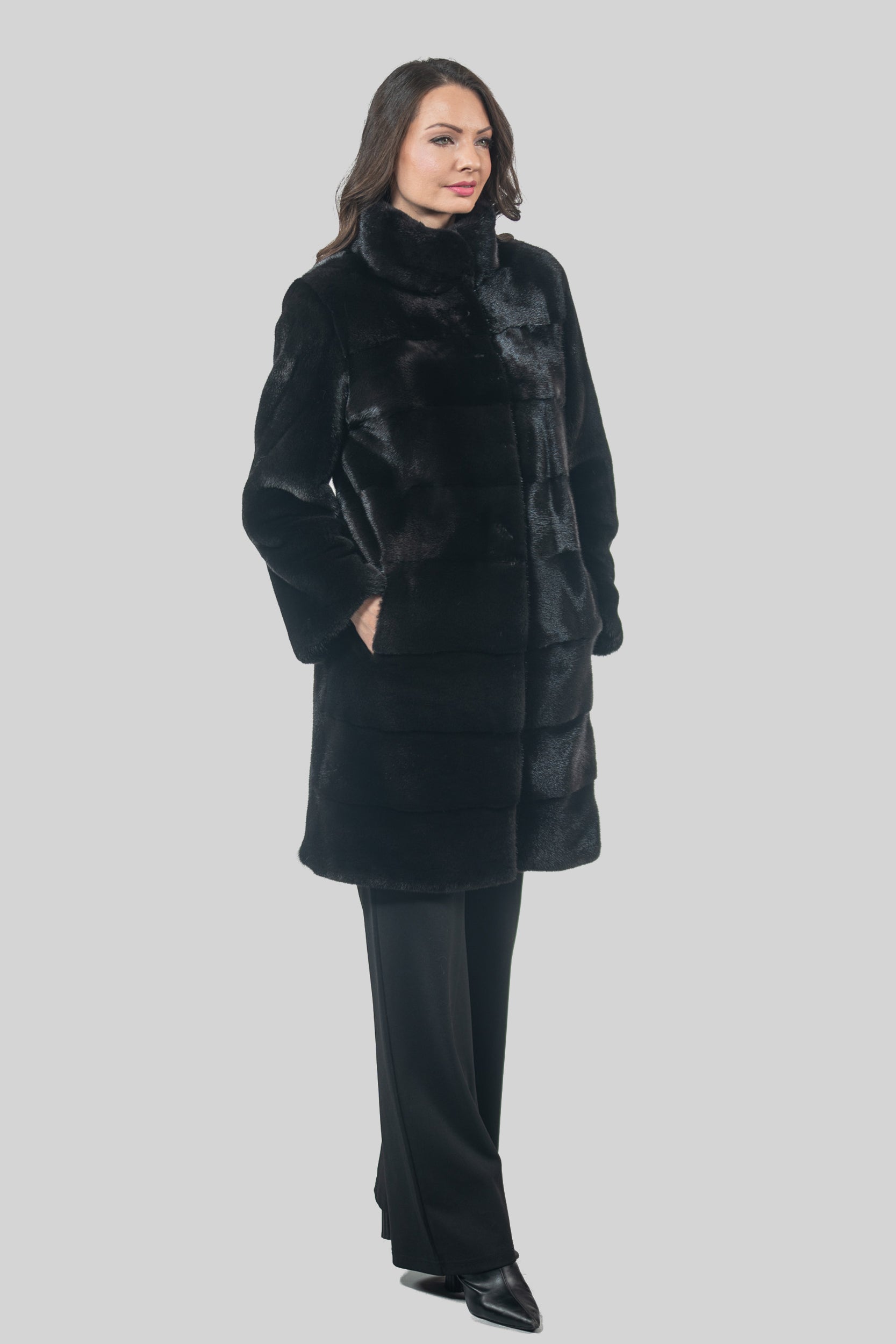 Blackglama Mink Half Coat With Stand Collar & Let Out Back L/O13C350