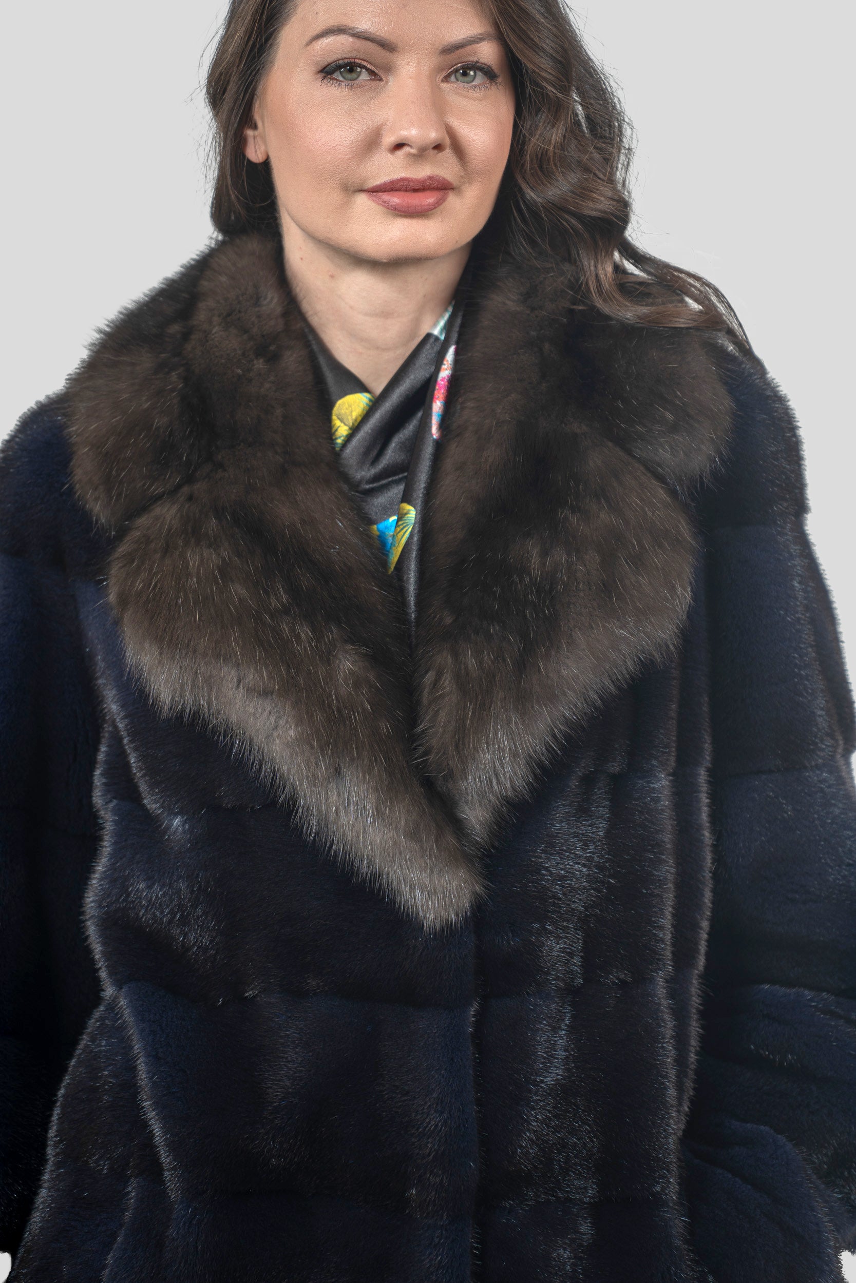 Purple Mink Half Coat with Russian Sable Notch Collar P/K13c530s20