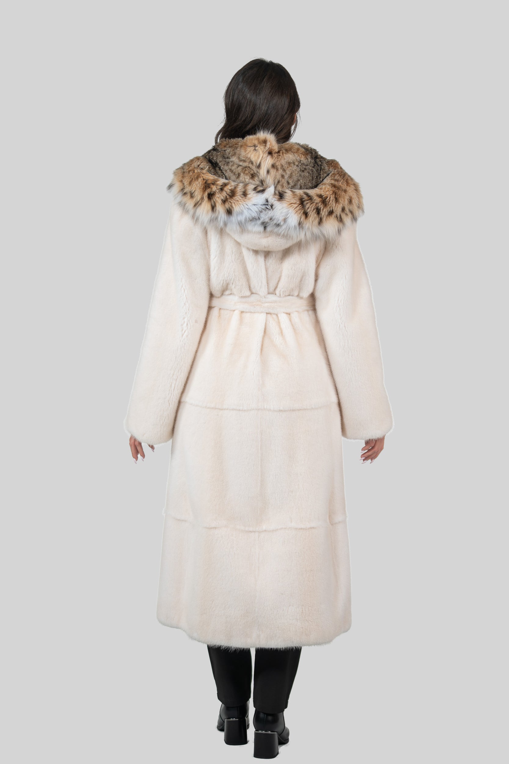 Pearl Mink Coat with Bobcat Hood S/S13C978