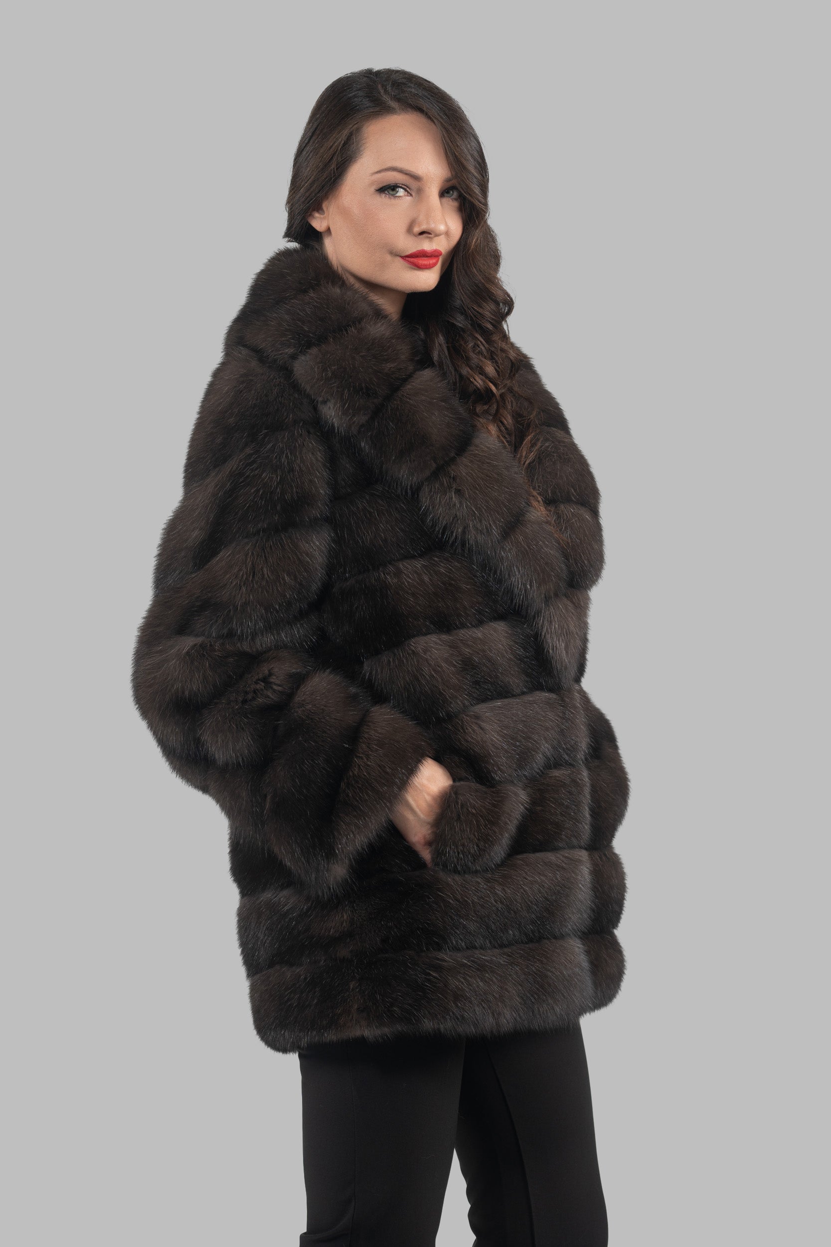 Dark Russian Sable Half Coat with Shawl Collar P/K13C530gC17