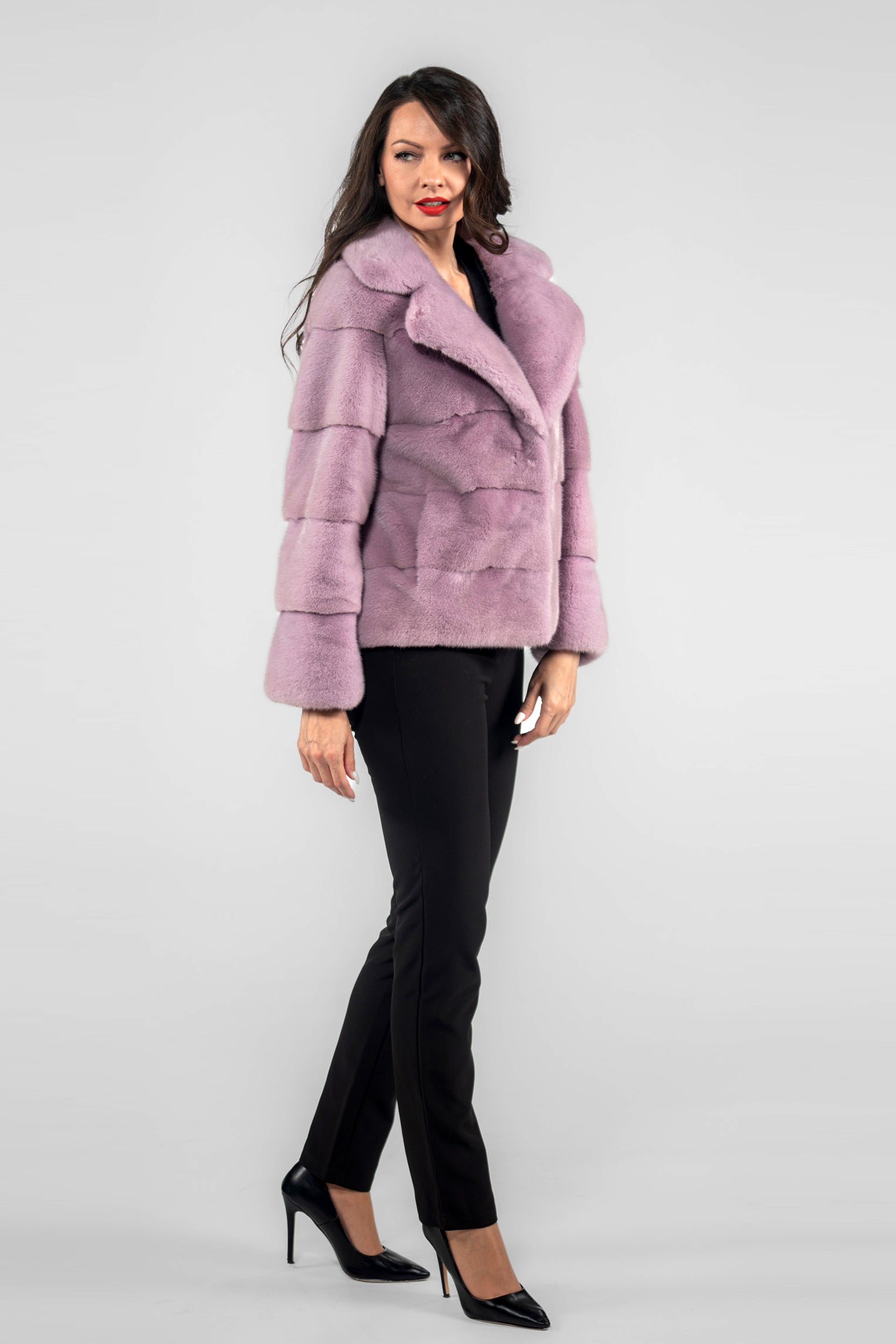 Powder Pink Mink Jacket with Notch Collar P/K13C528S20