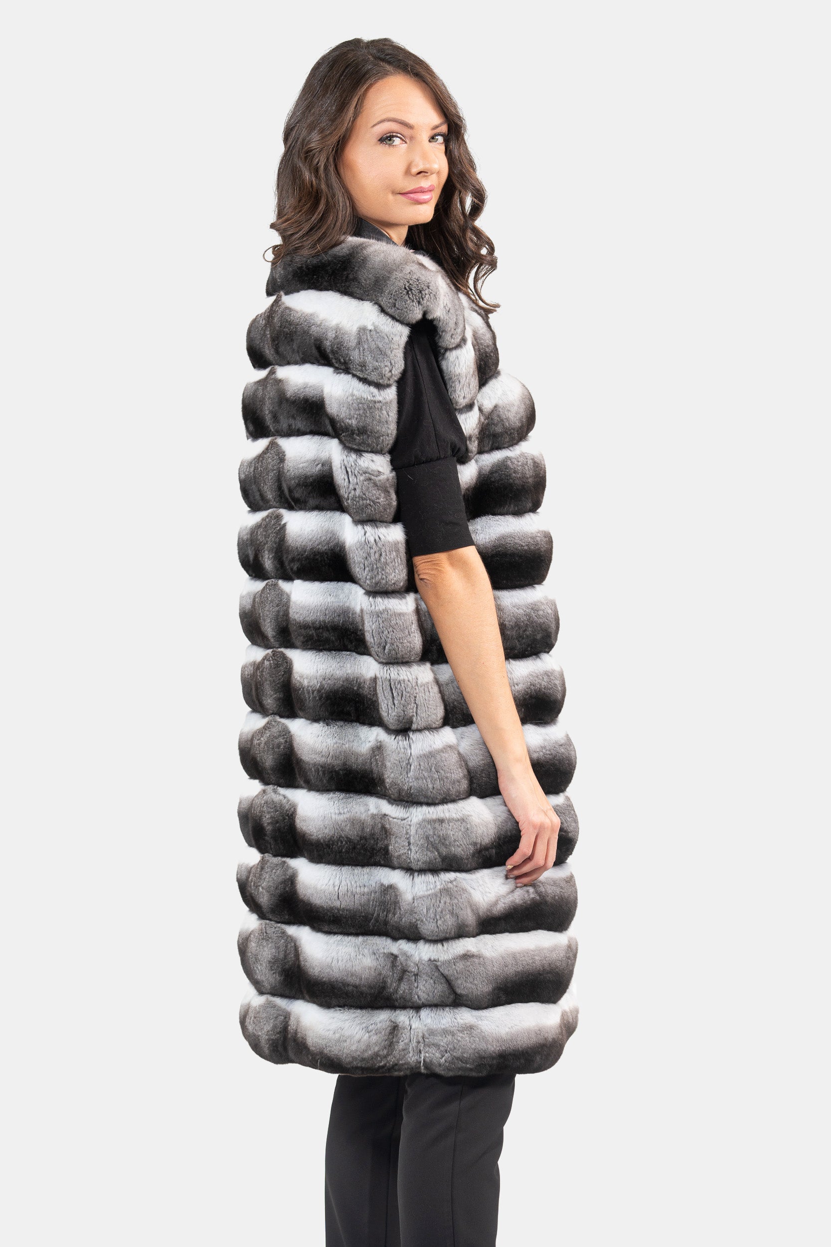 Chinchilla Collarless Long Vest P/K13C519