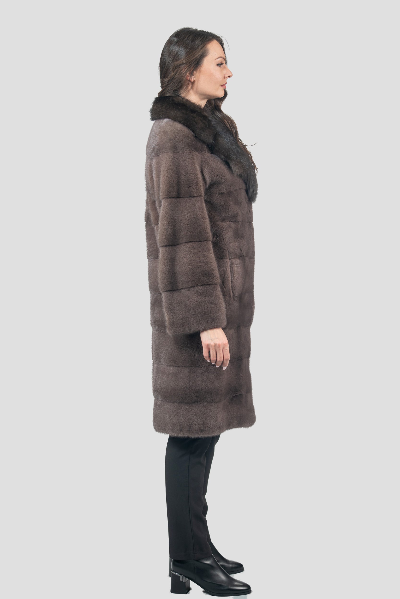 Wood Mink Half Coat with Russian Sable Notch Collar P/K13c530s20