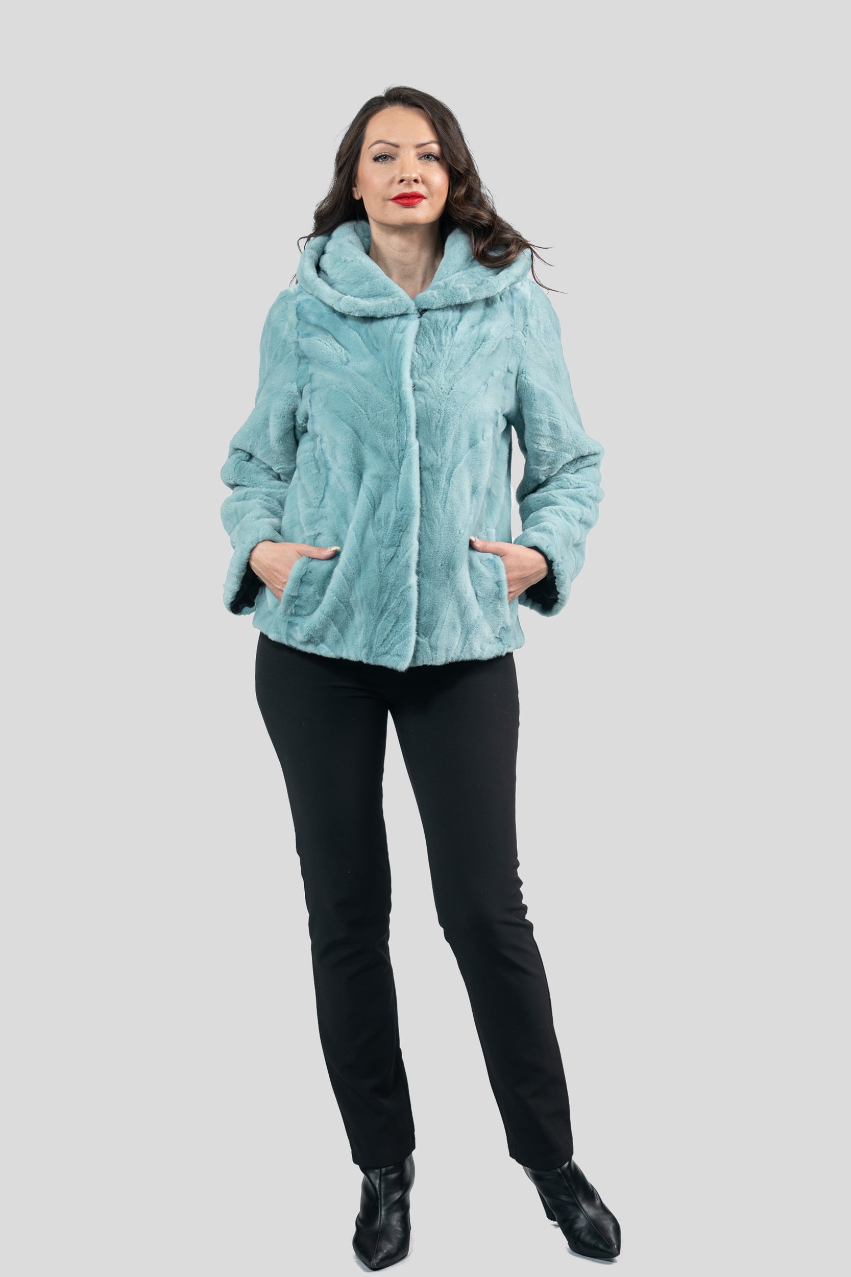 Mint Mink Pieced Hooded Jacket 13C543