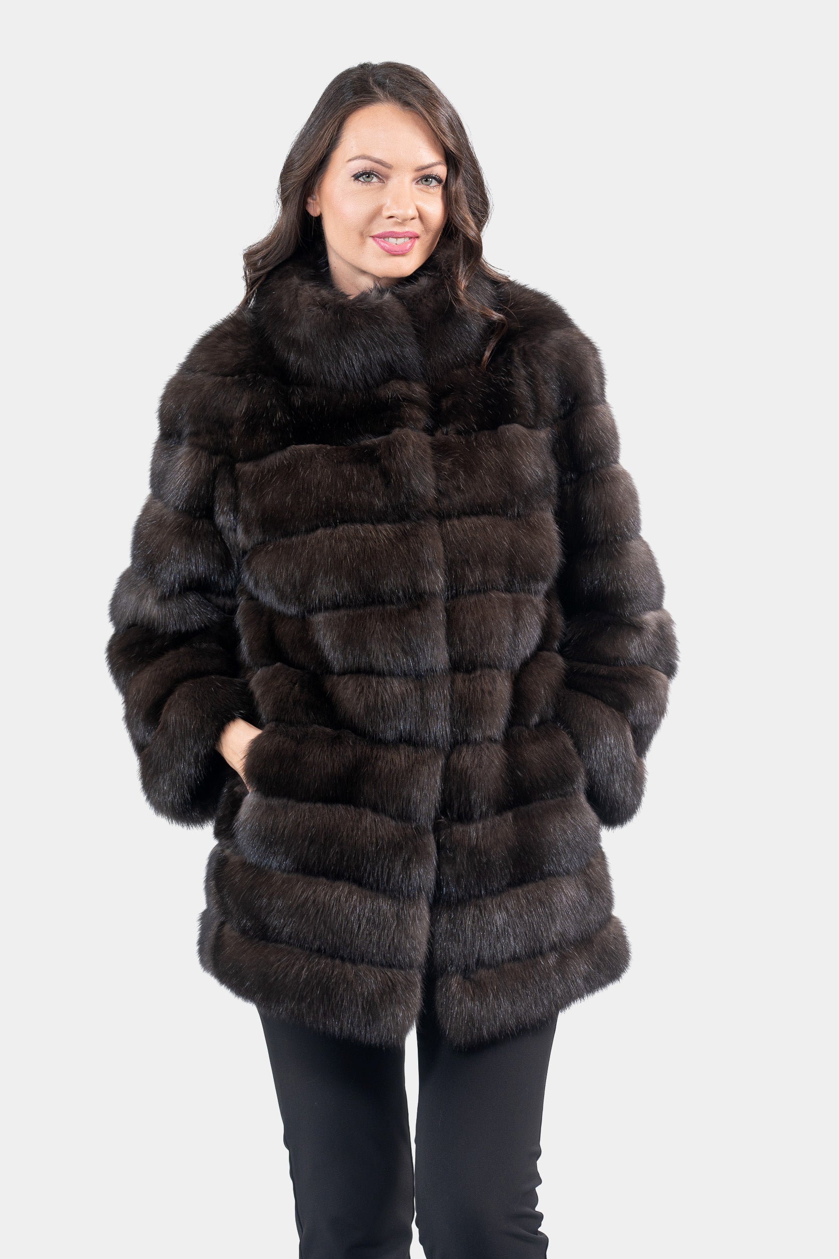 Dark Russian Sable Coat with Stand Collar P/K13C530