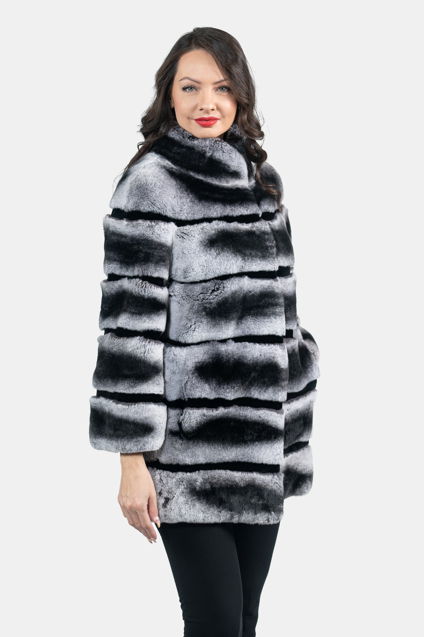 Rex Rabbit Half Coat with Stand Collar 13C530