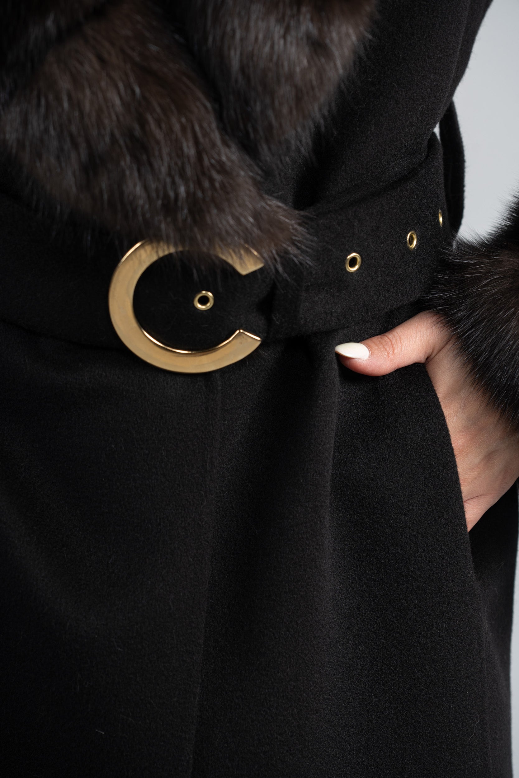 Black Cashmere Coat with Russian Sable Shawl Collar 20C8070