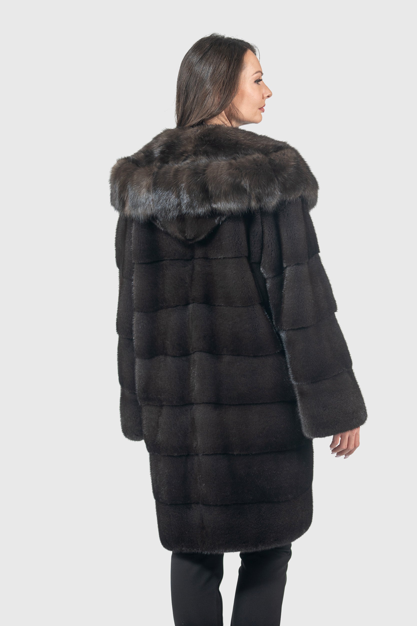 Grigio Mink Half Coat with Russian Sable Hood P/K13C540