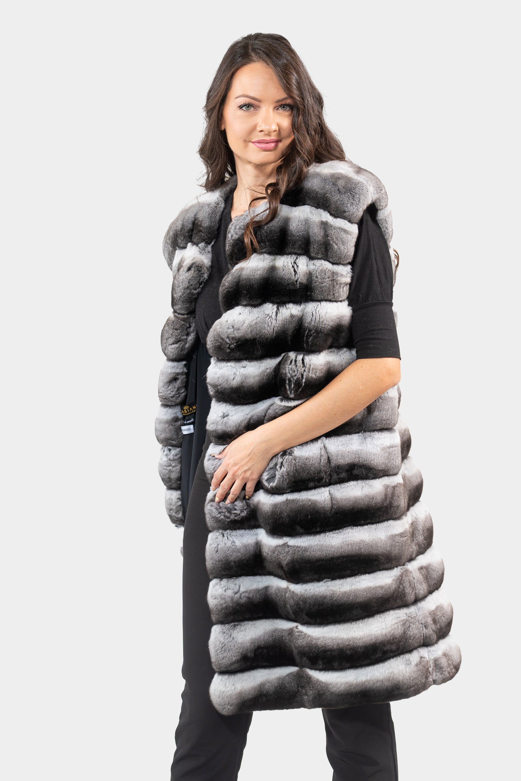 Chinchilla Collarless Long Vest P/K13C519