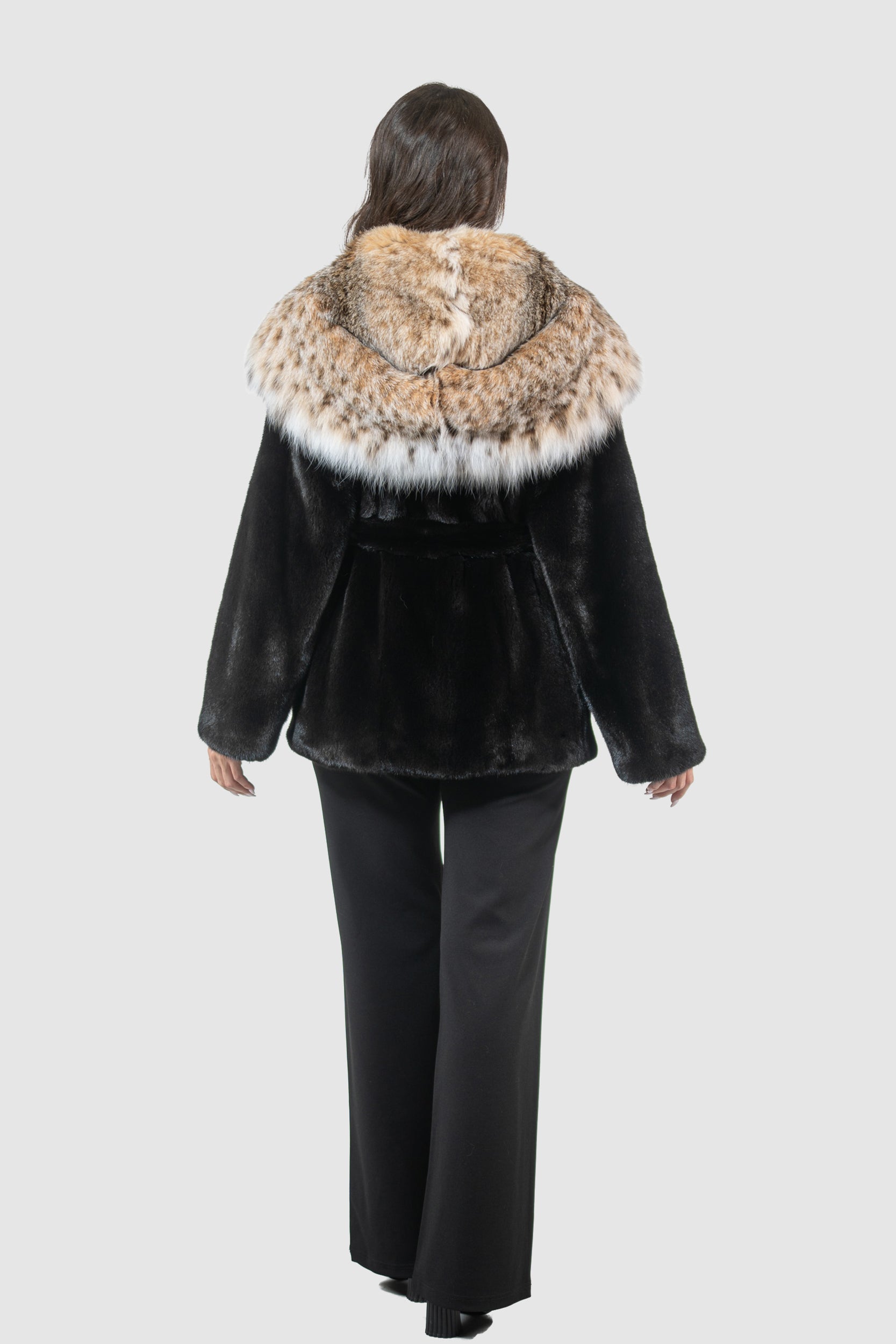Blackglama Mink Half Coat with Bobcat Hood L/O13C978
