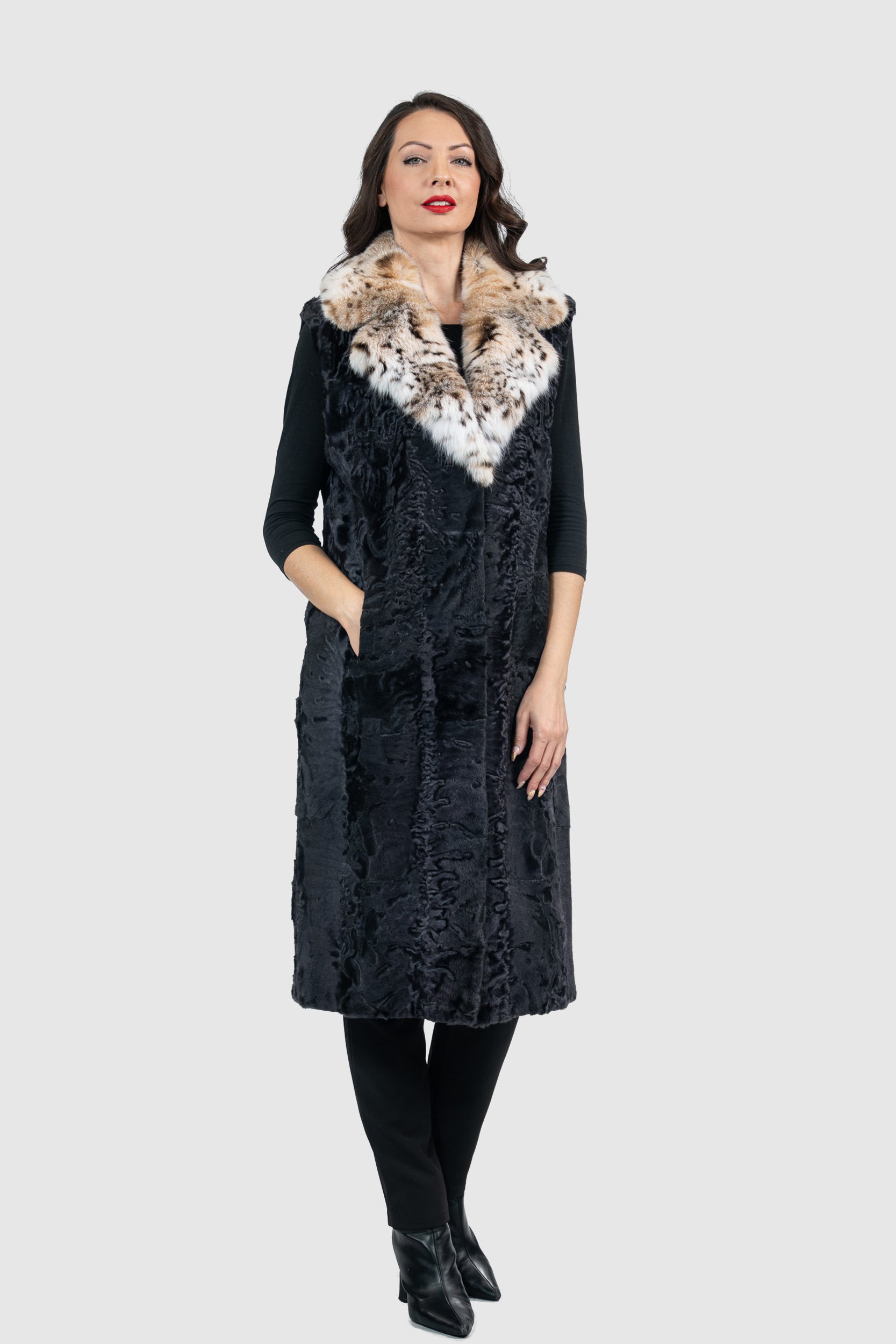 Gray Moon Swakara Vest with Bobcat Notch Collar S/S13c519s20