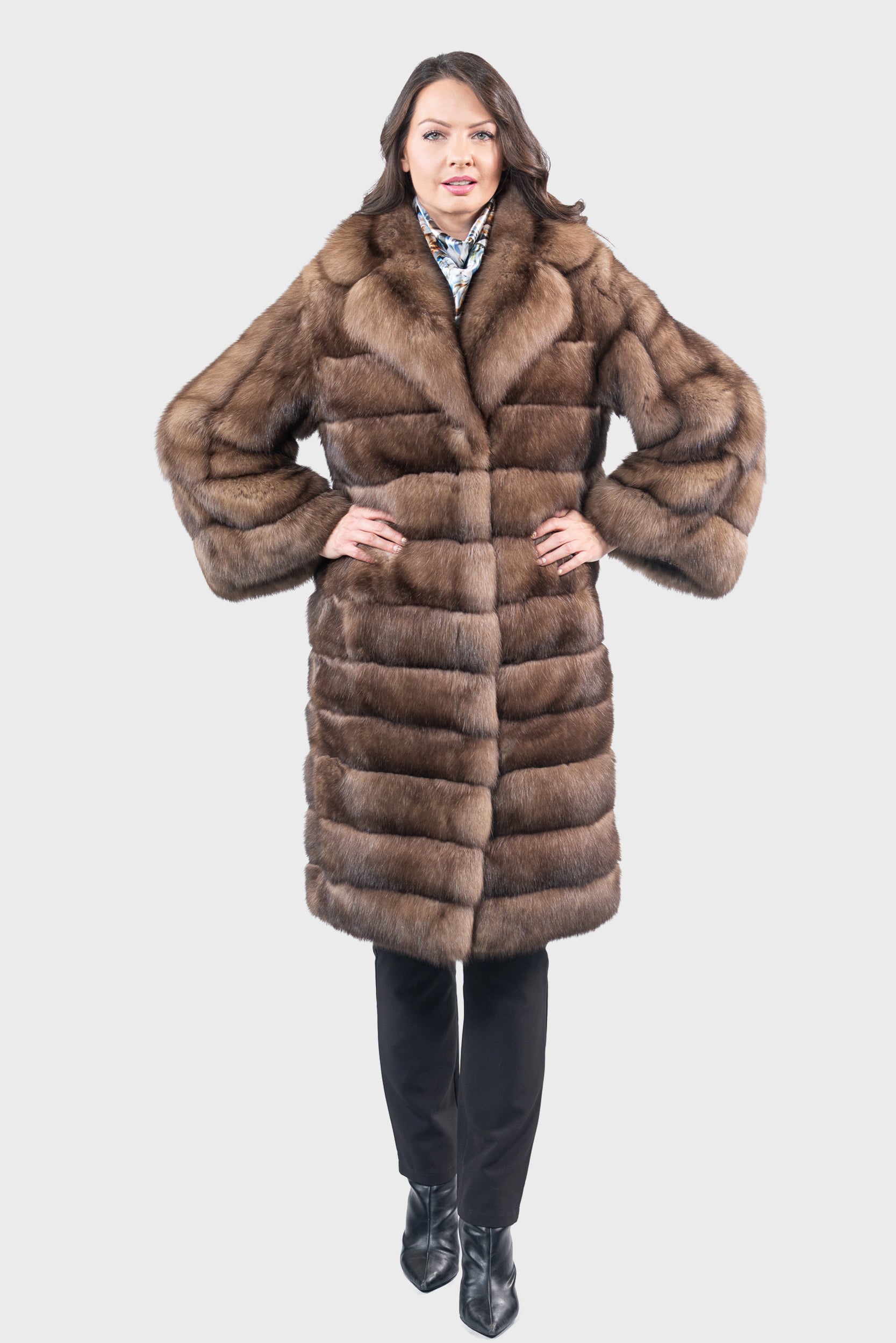 Graphite Russian Sable Coat with Notch Collar and Let Out Sleeves P/K13C530S20V30