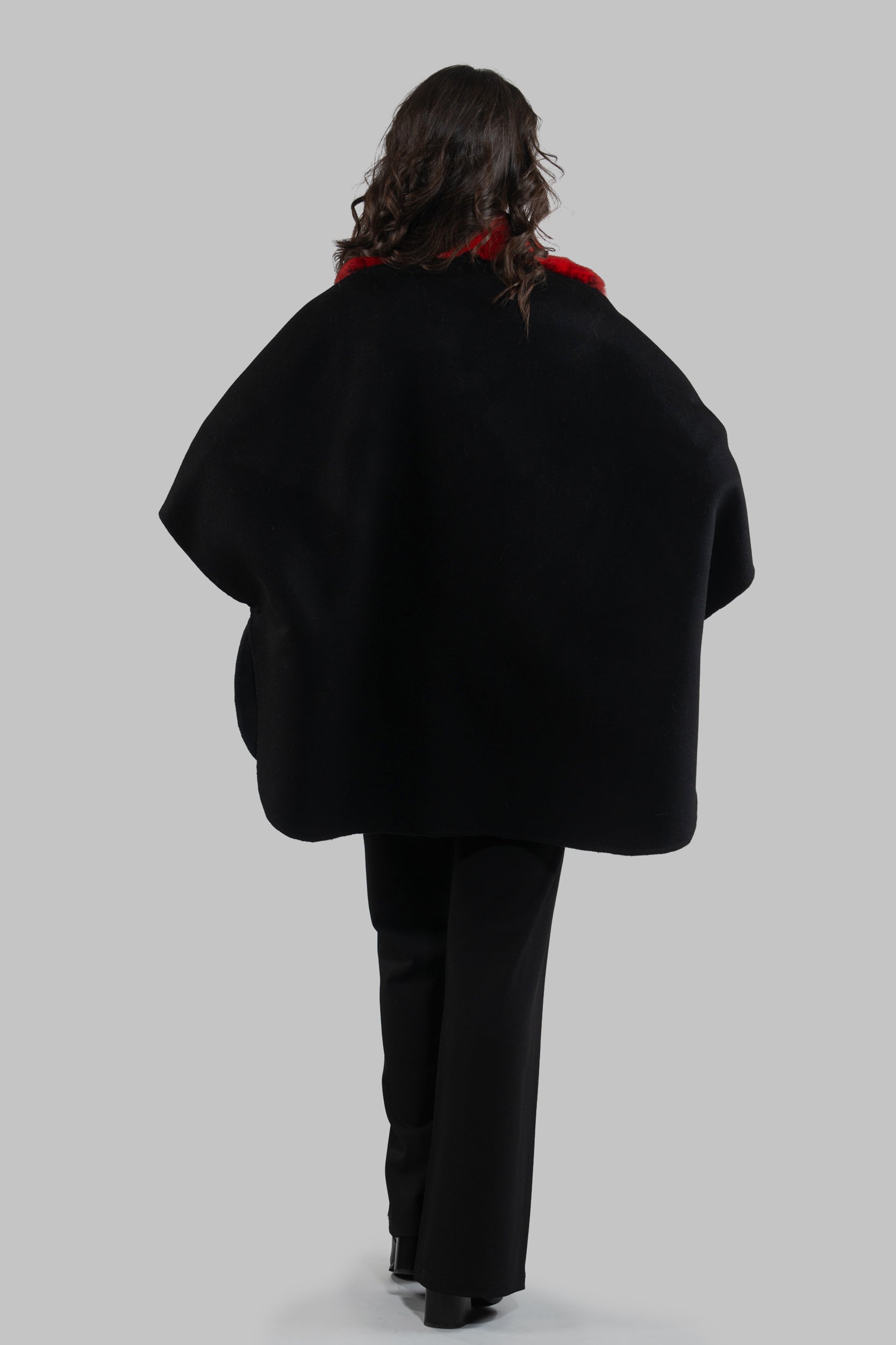 Black Cashmere Cape with Red Chinchilla Trim 18M950