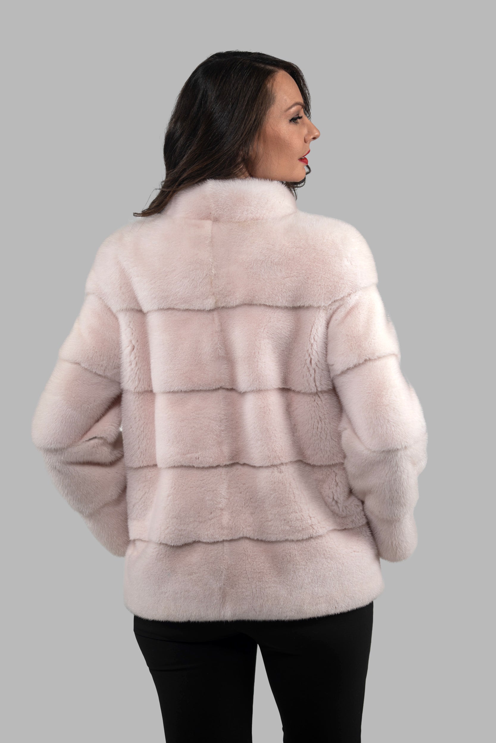 Powder Pink Mink Jacket with Stand Collar P/K13C528