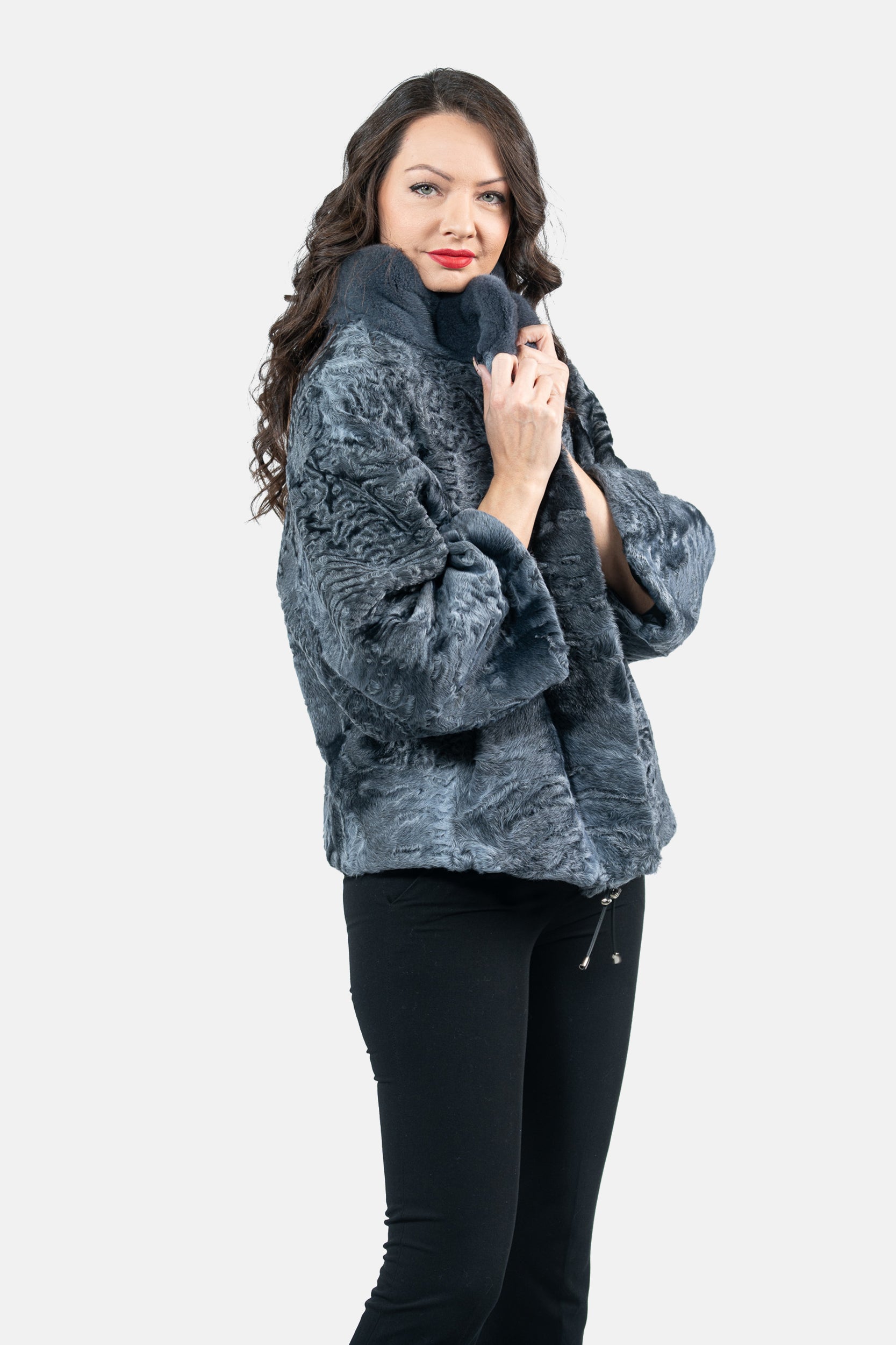 Asphalto Swakara Jacket with Mink Stand Collar S/S13C138