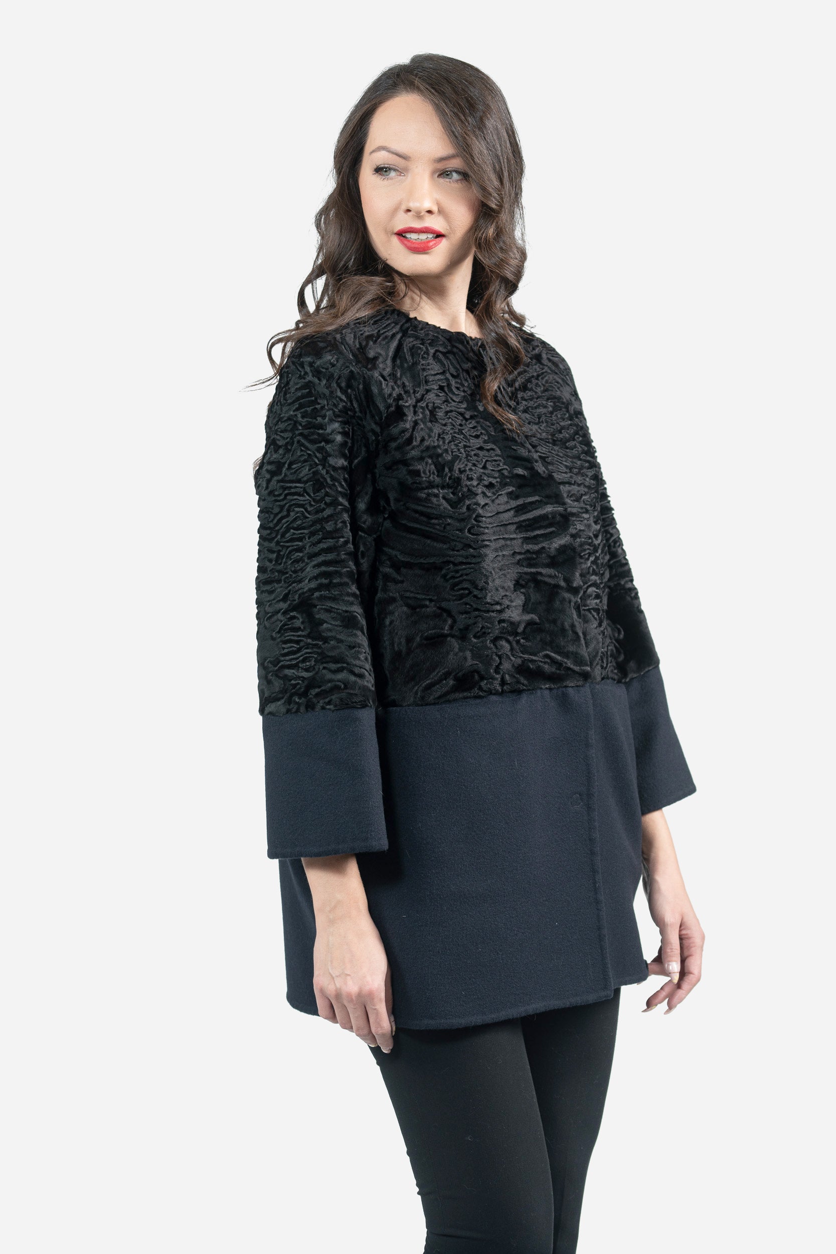 Blue Black Swakara Half Coat with Cashmere S/S18M140