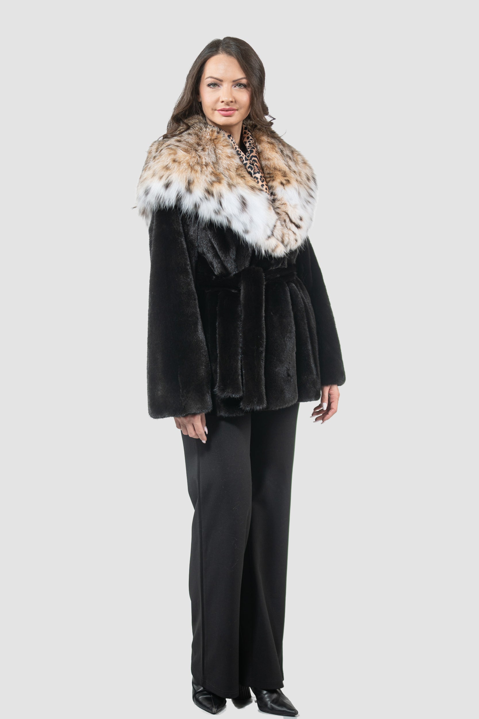 Blackglama Mink Half Coat with Bobcat Hood L/O13C978