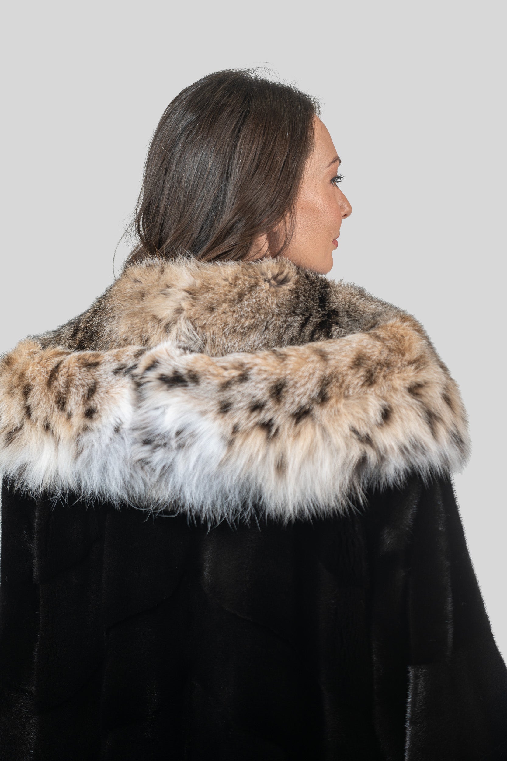 Blackglama Mink Half Coat with Bobcat Hood A/K850