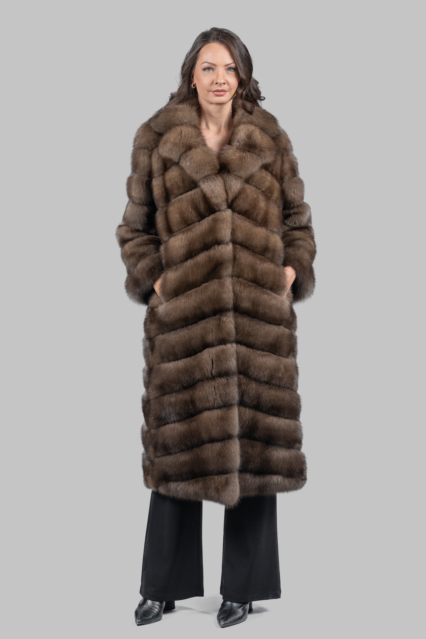 Graphite Russian Sable Full-Length Coat with Notch Collar A/K13c530s20