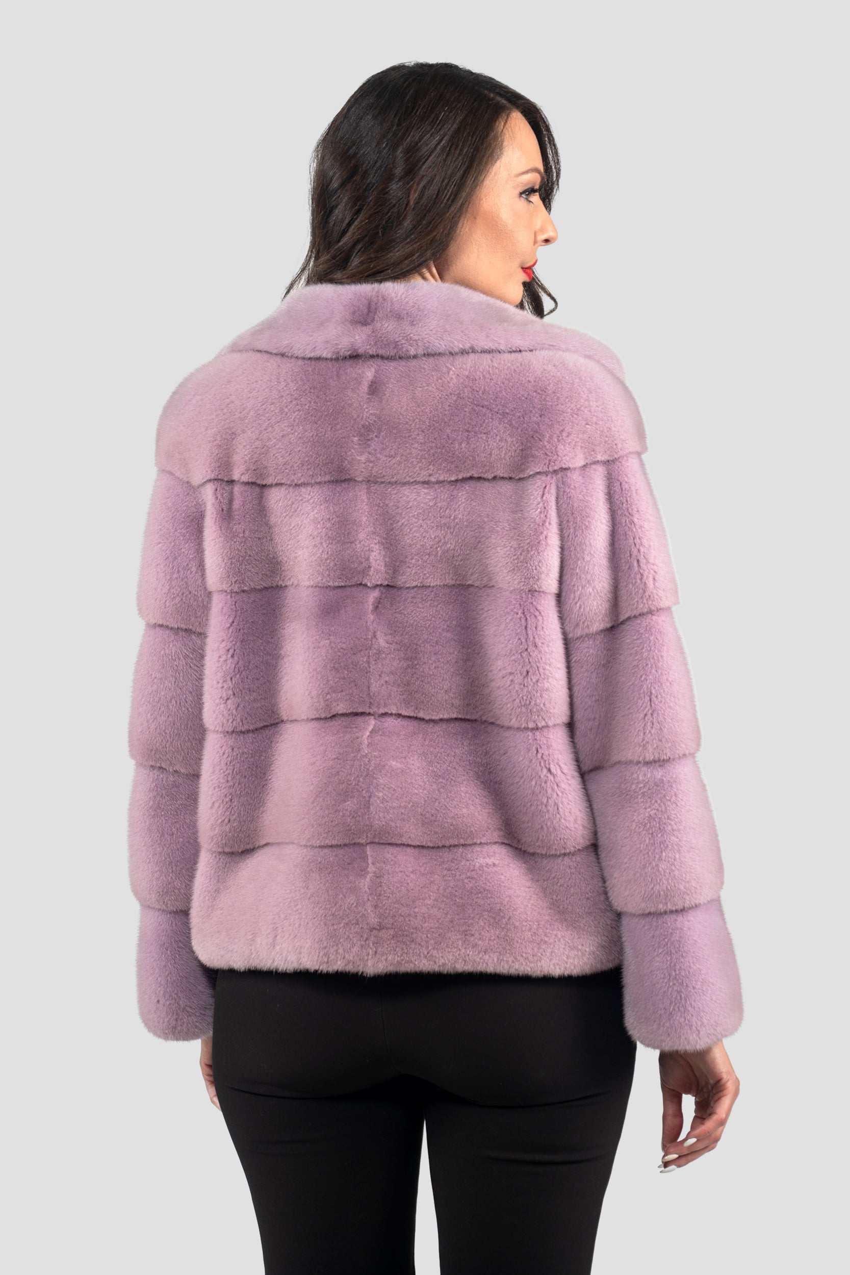 Powder Pink Mink Jacket with Notch Collar P/K13C528S20