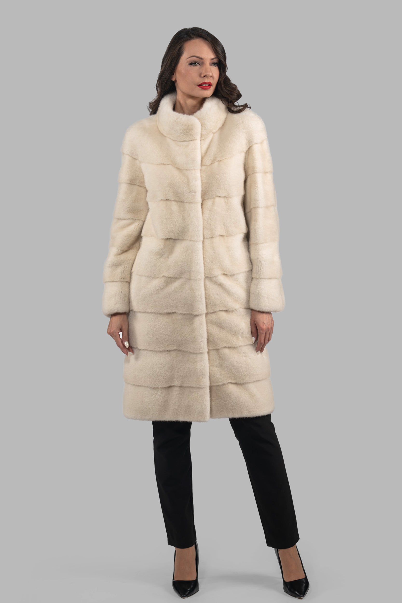 Pearl G/W Mink Half Coat with Stand Collar P/K13C530