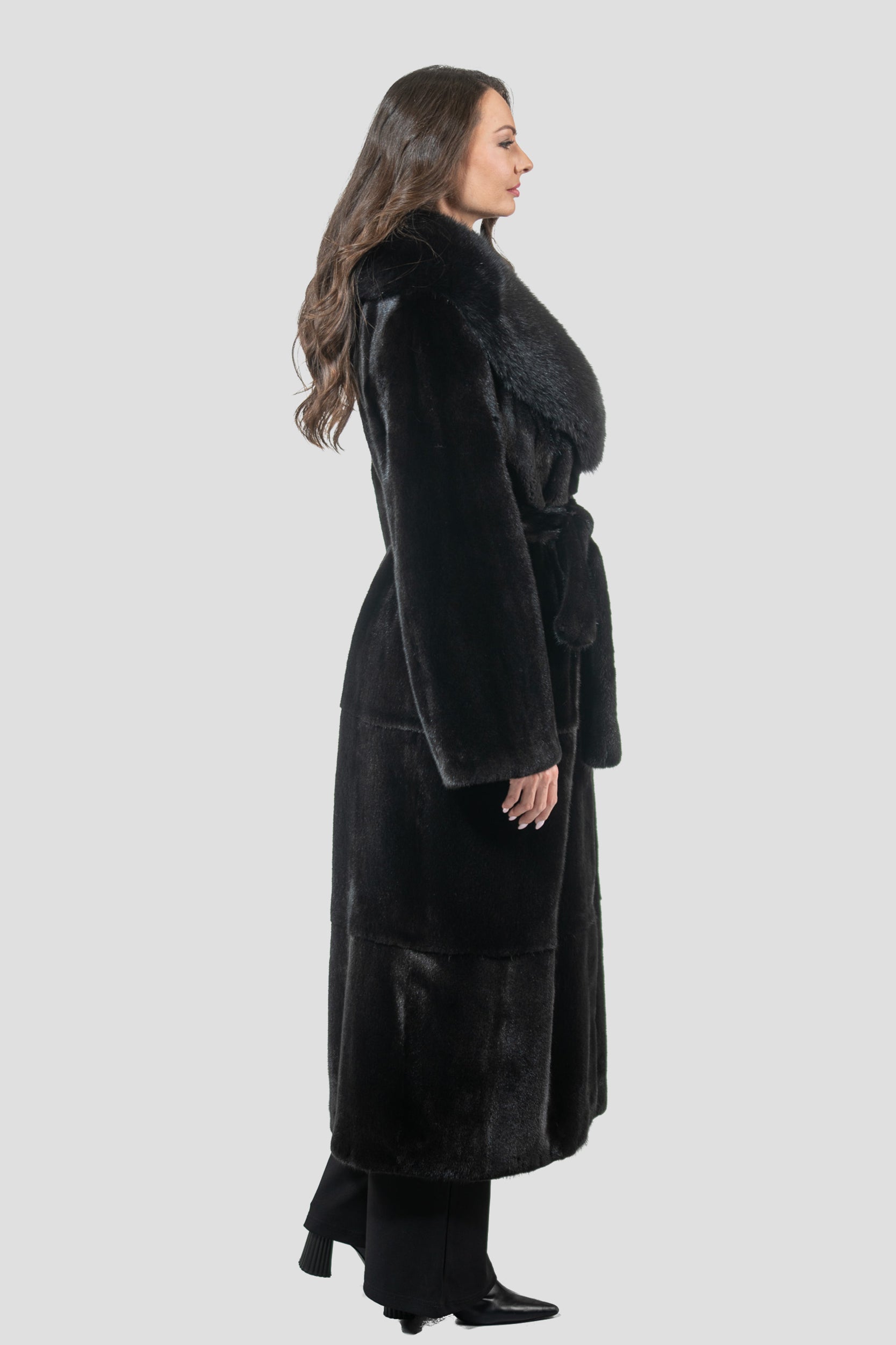 Blackgalama Mink Coat with Fox Shawl Collar S/S13C530gC17