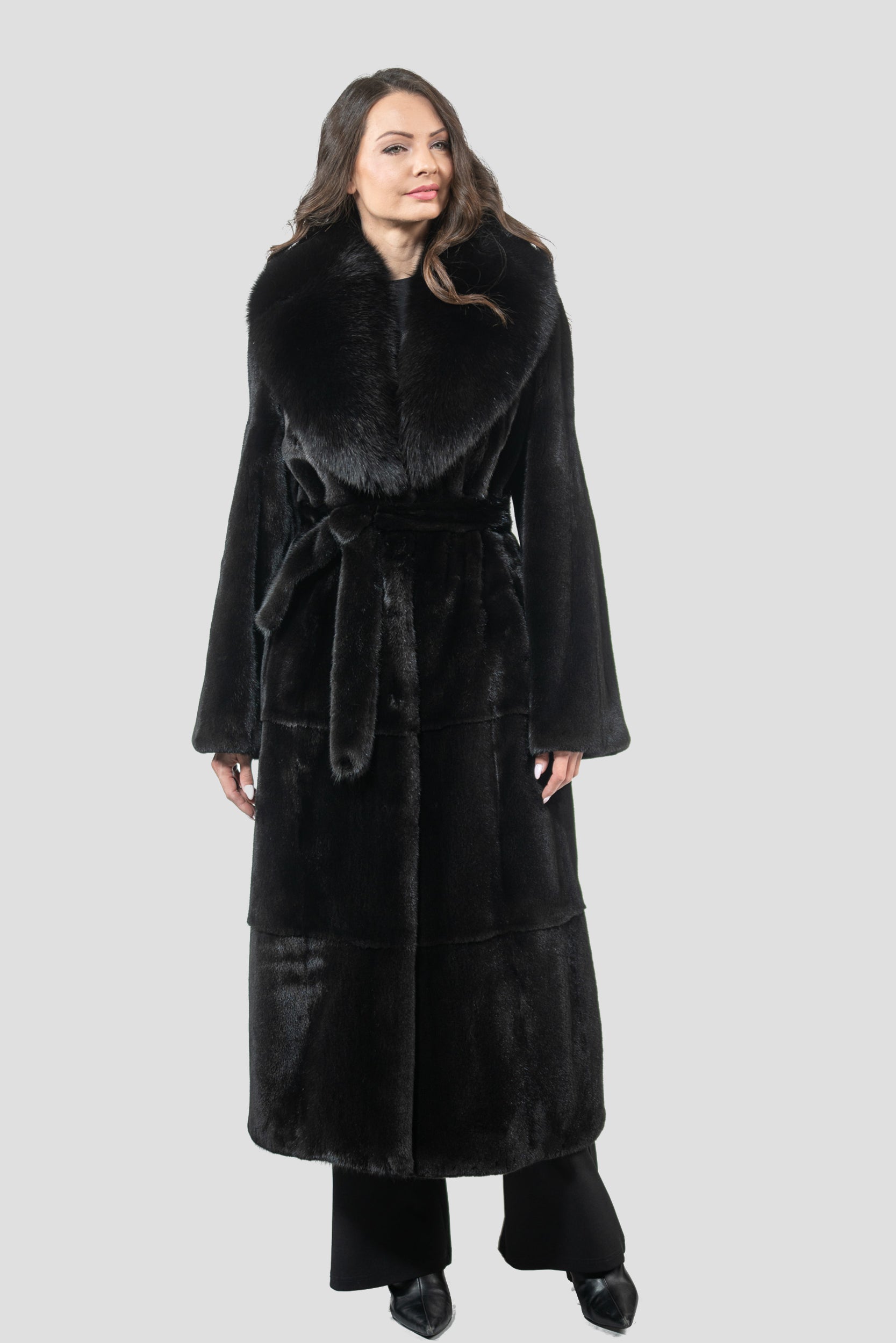 Blackgalama Mink Coat with Fox Shawl Collar S/S13C530gC17