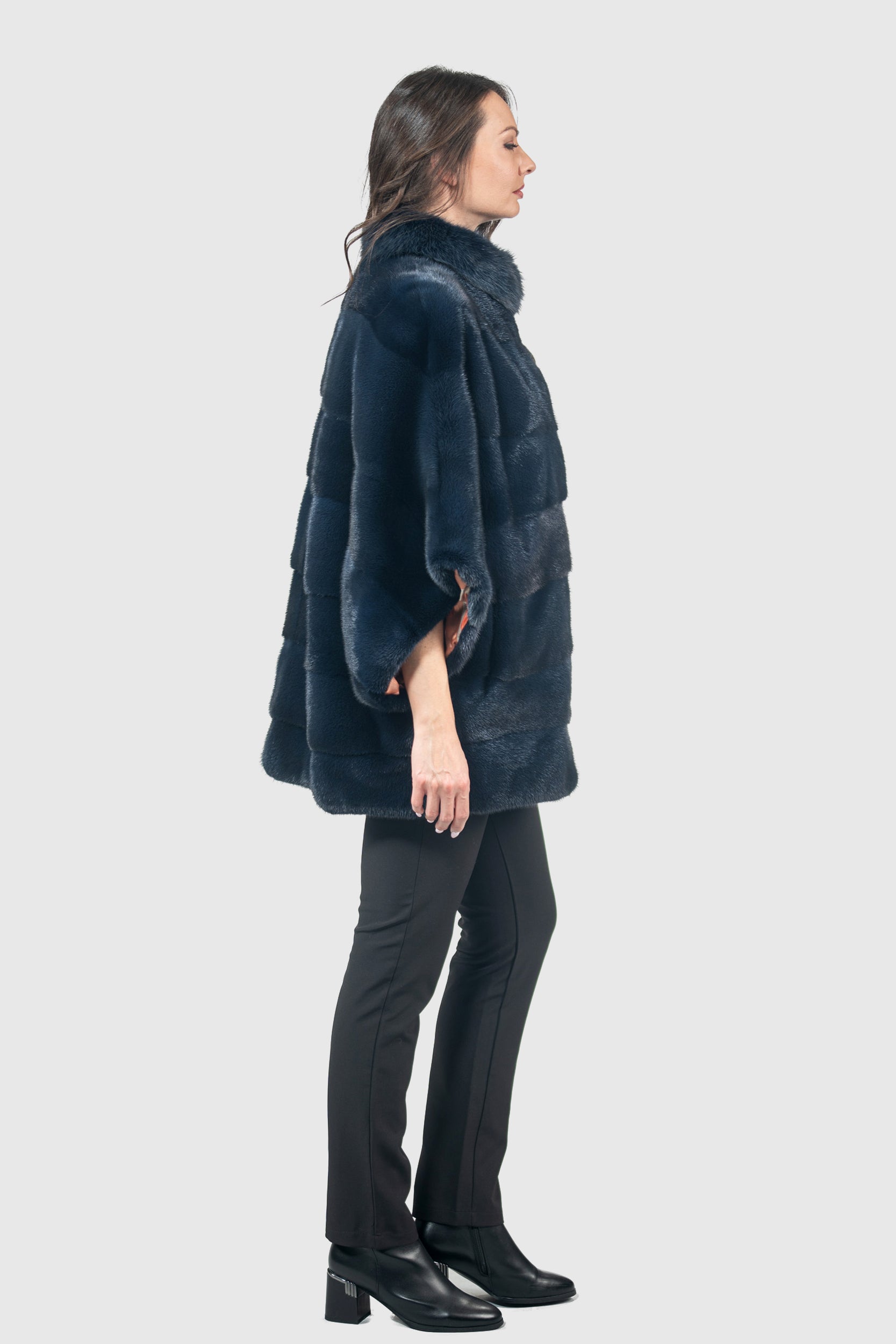 Blue Black Mink Cape with Russian Sable Stand Collar P/K13C959