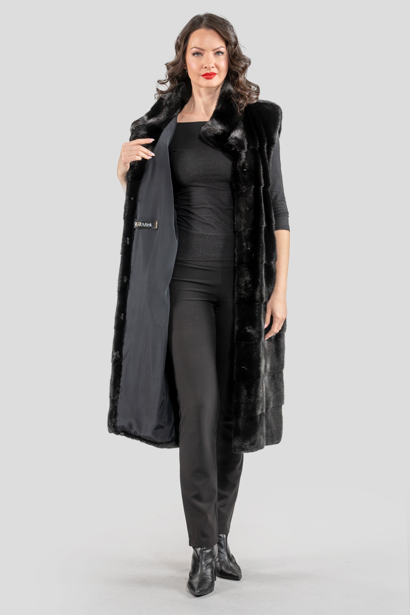 Blackglama Mink Long Vest with Stand Collar P/K13c519g530