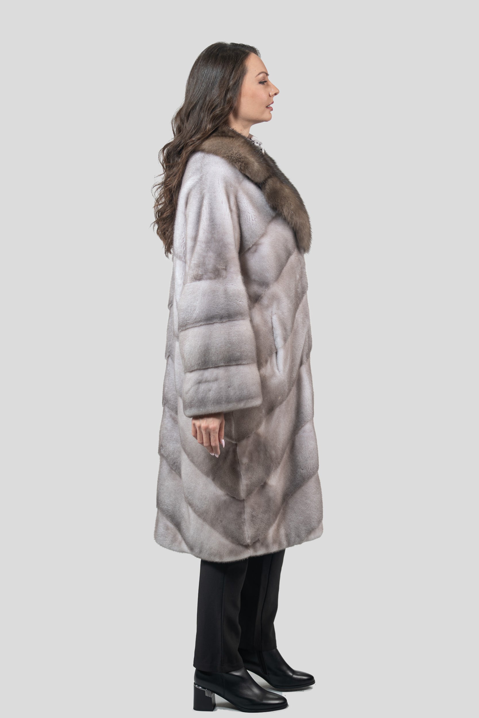 Silver Blue Mink Coat with Russian Sable Trimmed Notch Collar A/K13C848GS20