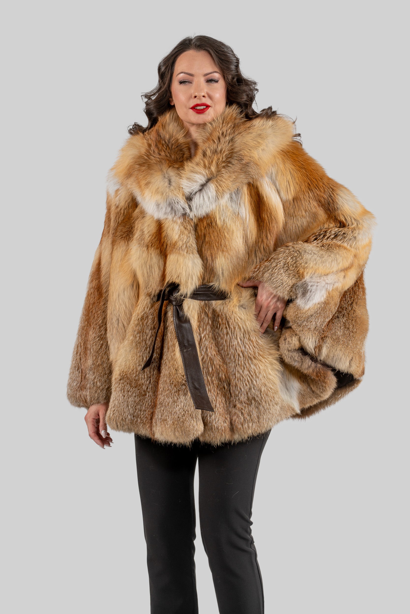 Natural Fox Hooded Half Coat 13C709H