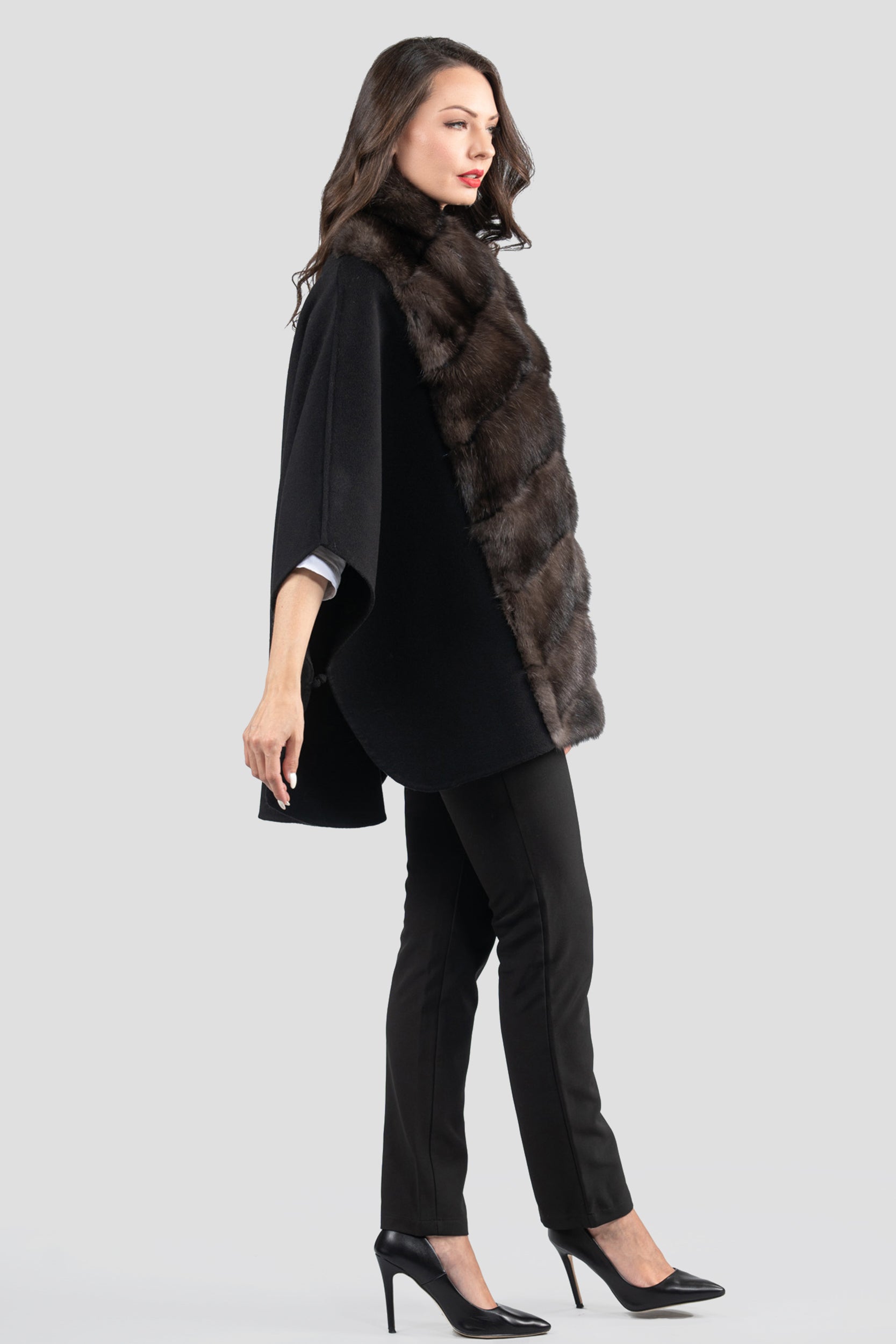 Black Cashmere Cape with Russian Sable Trim 18M950