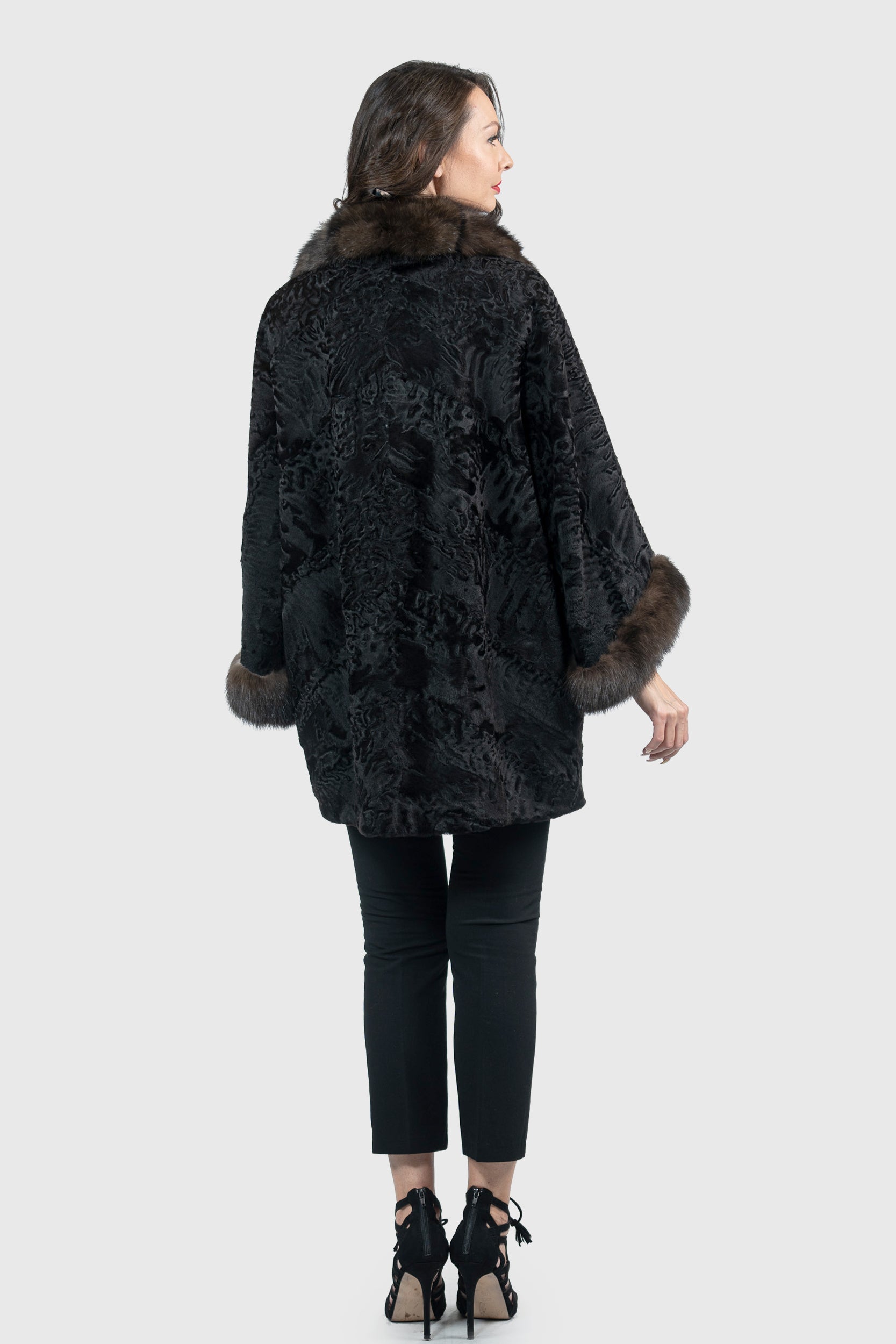 Black Swakara Cape with Russian Sable Notch Collar A/K13C848gs20v30
